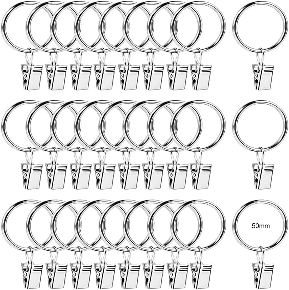 30 Metall-gardinenringe, 50 Mm Durchmesser, Clips Für Gardinenstangen Und Duschvorhangringe