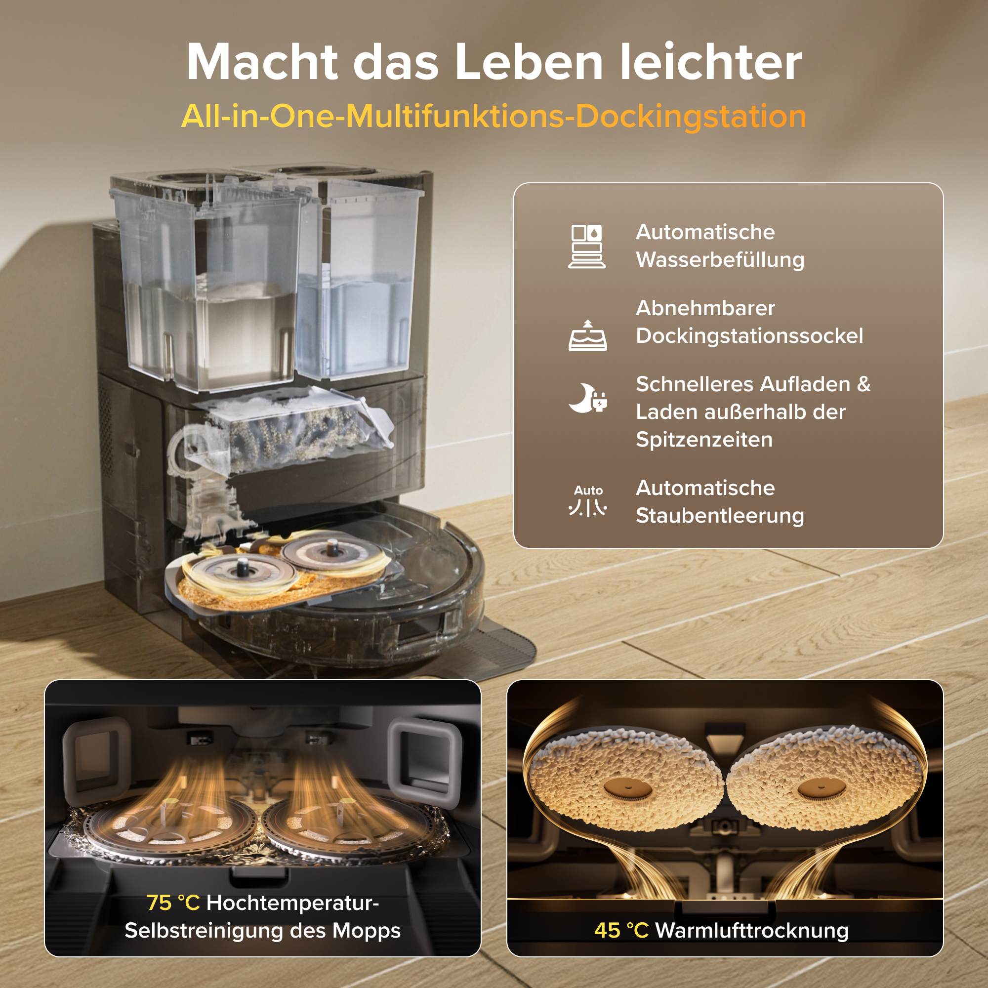 Roborock Qrevo S Pro Set Saugroboter Saugroboter Mit Absaugstation Wischfunktion, 18.500 Pa, 75 °c Heißwasser-moppreinigung, Anti-tangle System, Reactive Tech Hindernisvermeidung Set Schwarz