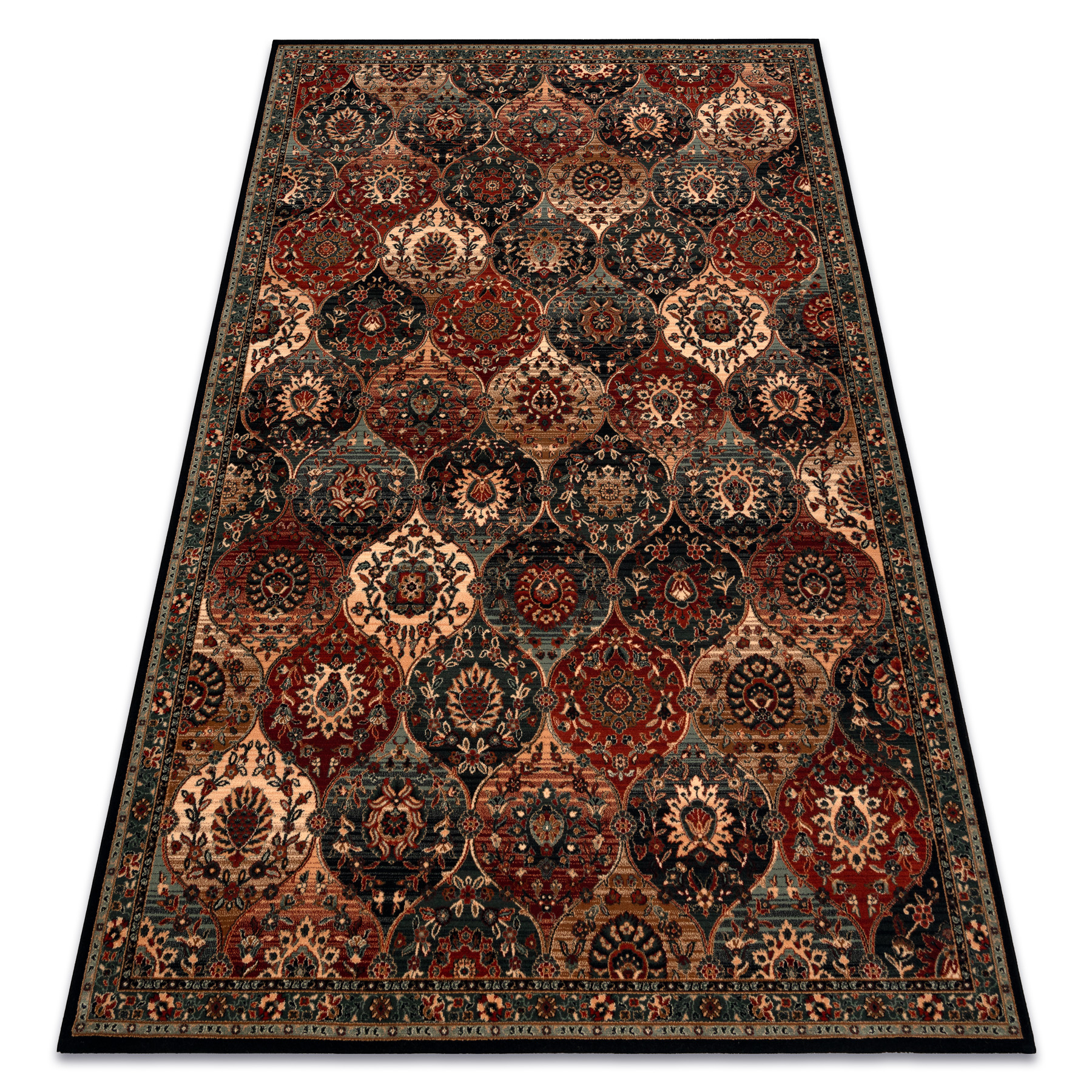 Wollteppich Kashqai 4373 500 Orientalisch, Gitter Grün / Rotwein Green 240x340 Cm