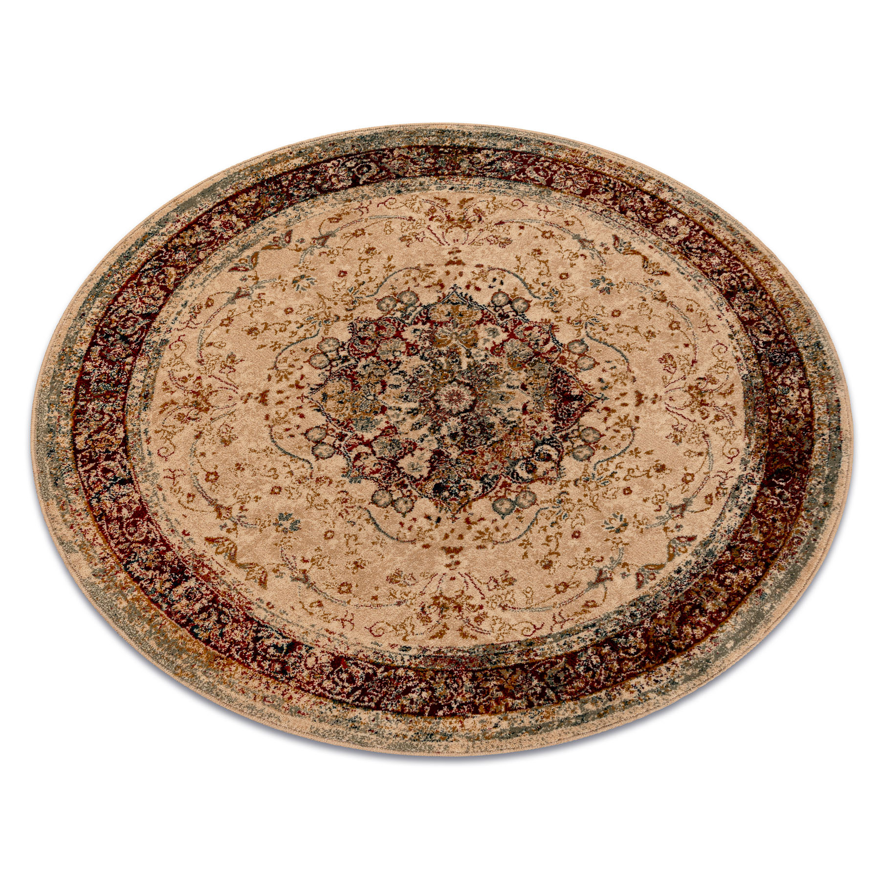 Wollteppich Polonia Kordoba25 Kreis Rosette, Rahmen Hell Rubin Red Rund 200 Cm
