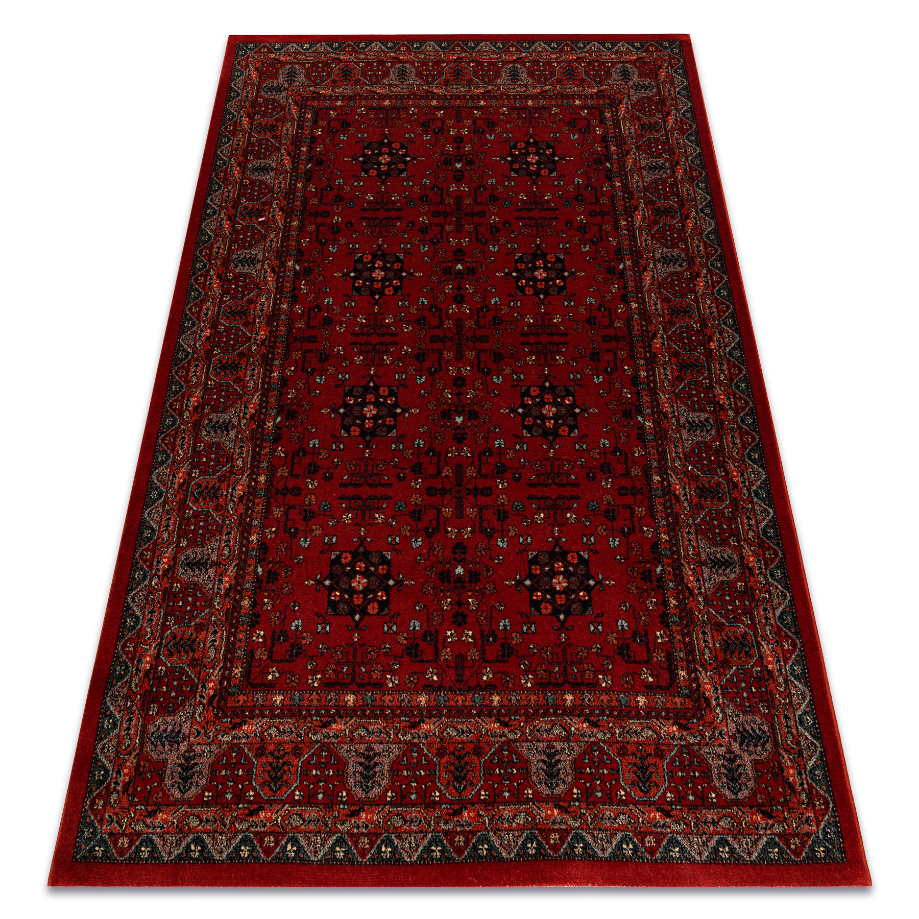 Wollteppich Kashqai 4302 300 Blumen, Rahmen Rotwein Red 67x275 Cm