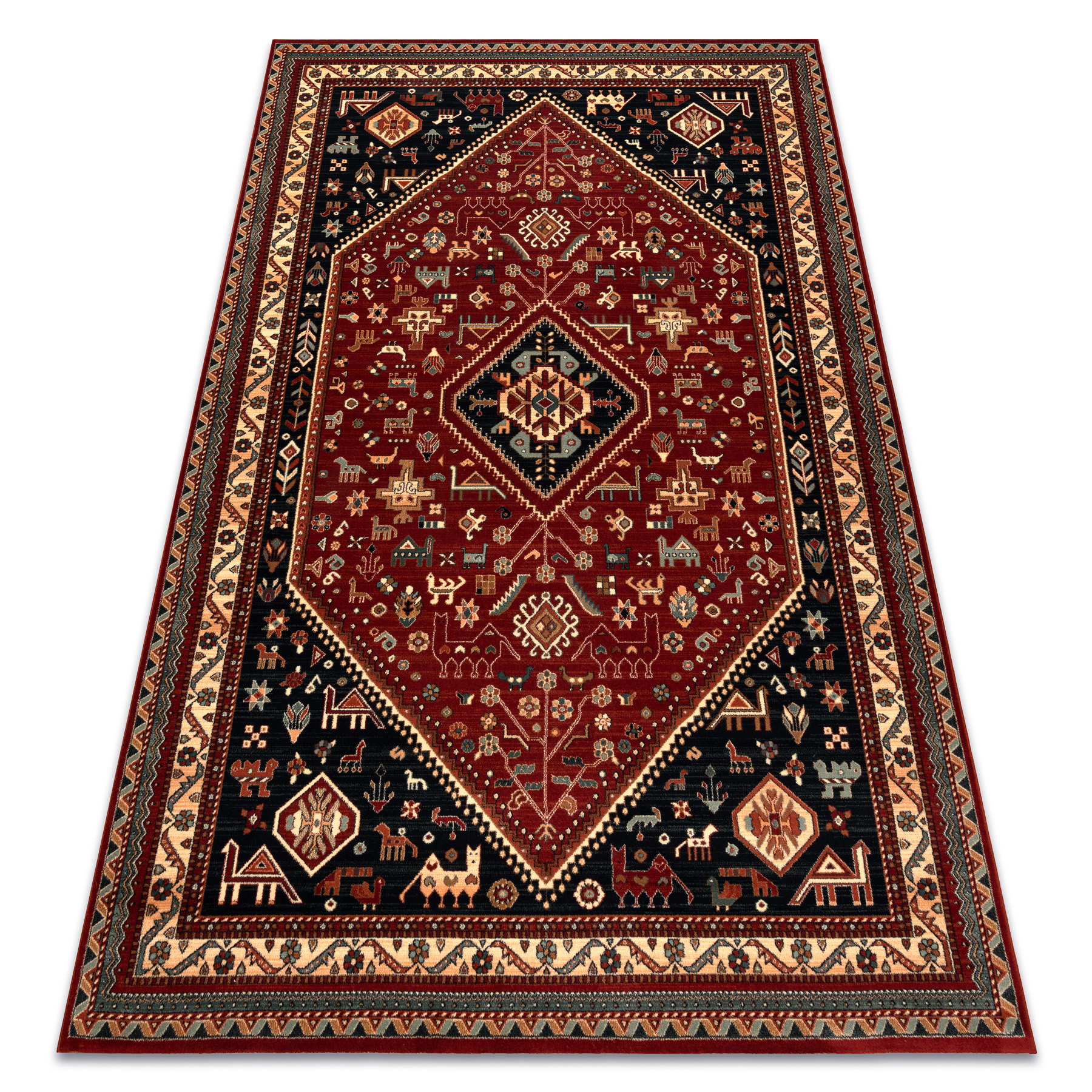 Wollteppich Kashqai 4364 301 Orientalisch, Rahmen Rotwein / Schwarz Red 240x340 Cm