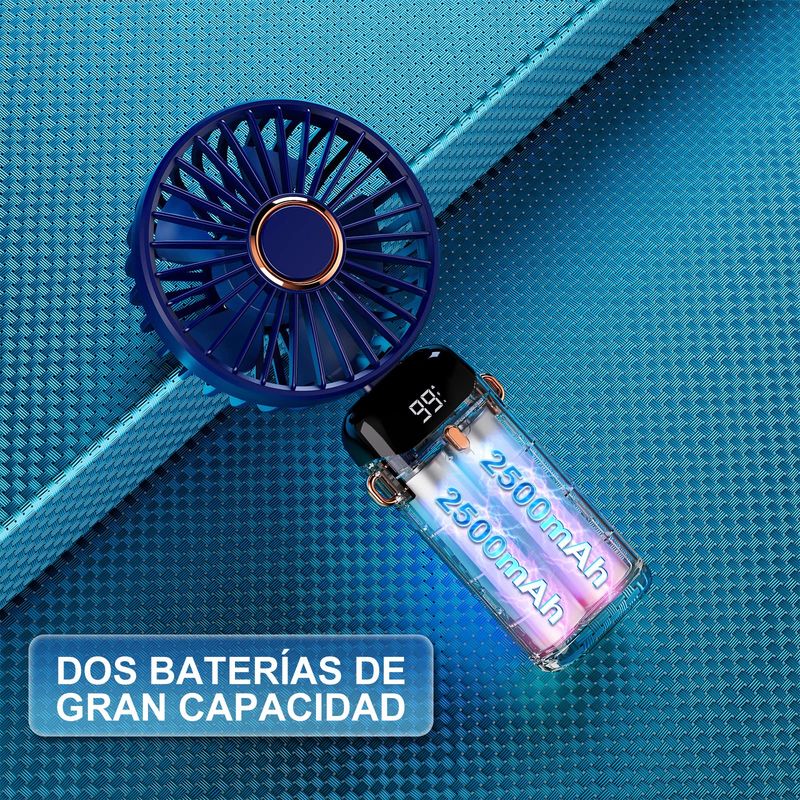Mini-tragbarer Ventilator 5000mah, Usb-wiederaufladbar, 5 Geschwindigkeitsstufen, 3-in-1-handventilator, Mini-falt-nackenventilator Für Zuhause, Büro, Camping, Reisen (blau)