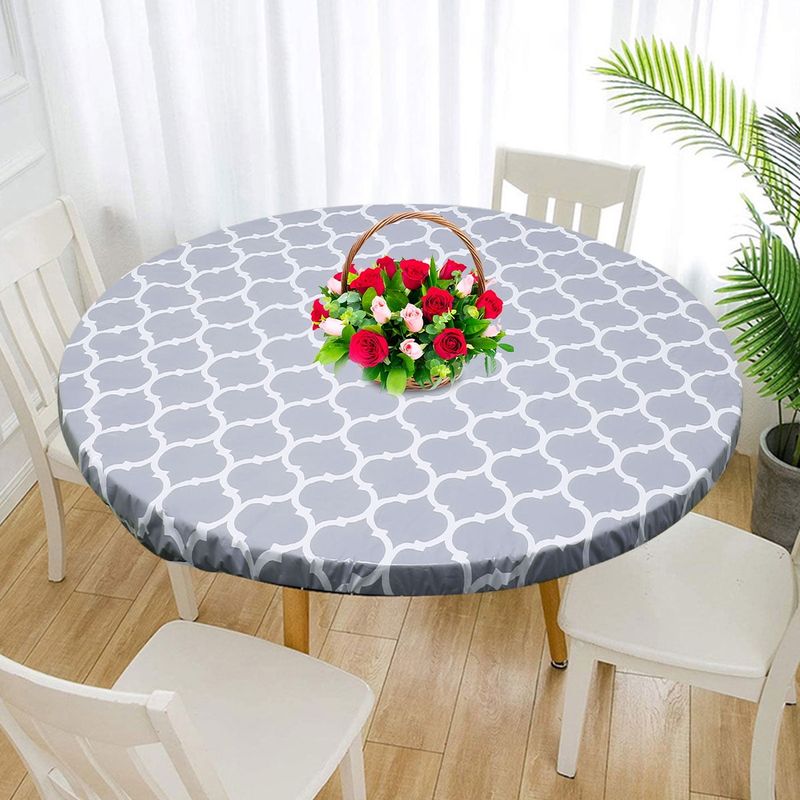 Runde Elastische Tischdecke, Basis Aus Flanell Mit Blumenmuster, Mit Gummizug, Wasserdicht Und Leicht Mit Einem Schwamm Abzuwischen.
