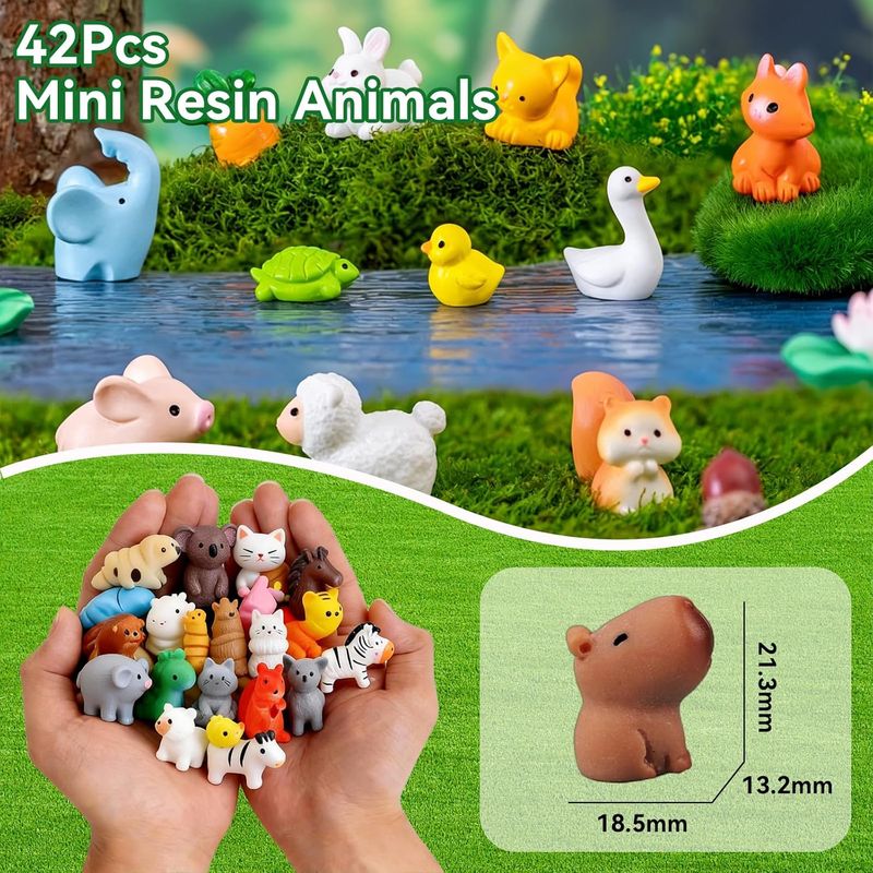 42 Mini-kunstharzfiguren, Mehrfarbige Mini-tierfiguren, Miniatur-tierfiguren, Kleine Tierobjekte, Kreative Miniaturornamente Für Aquarium, Garten, Mikrolandschaft Und Heimdekoration