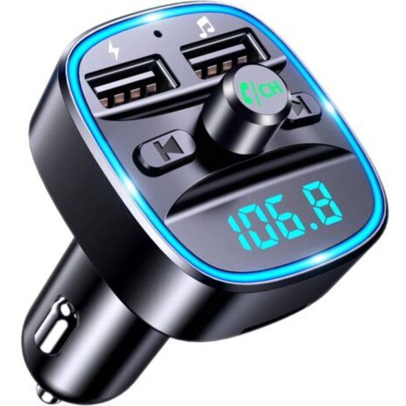 Bluetooth-autoradio-transmitter, Bluetooth 5.3 Fm-transmitter, Kabelloser Mp3-player, Freisprechfunktion, Zwei Usb-anschlüsse (5 V/2,4 A & 1 A), Kfz-ladegerät, Unterstützt Tf-karten/usb-sticks