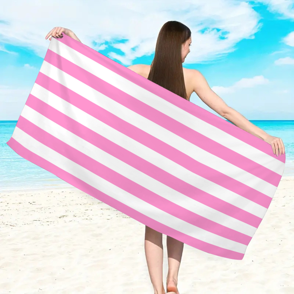 Großes Mikrofaser-strandtuch Mit Tasche, 150 X 75 Cm, Rosa Gestreift, Schnelltrocknend, Sandabweisend, Weich Und Super Saugfähig, Leicht Und Tragbar, Für Schwimmbad, Urlaub, Yoga Und Camping