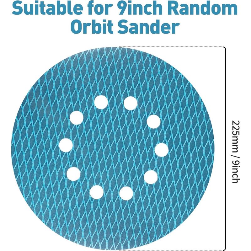 20-teiliges Set Schleifscheiben, 225 Mm Durchmesser, Körnung 80, 10 Löcher, Rautenförmig, Für Trockenschleifer Und Exzenterschleifer