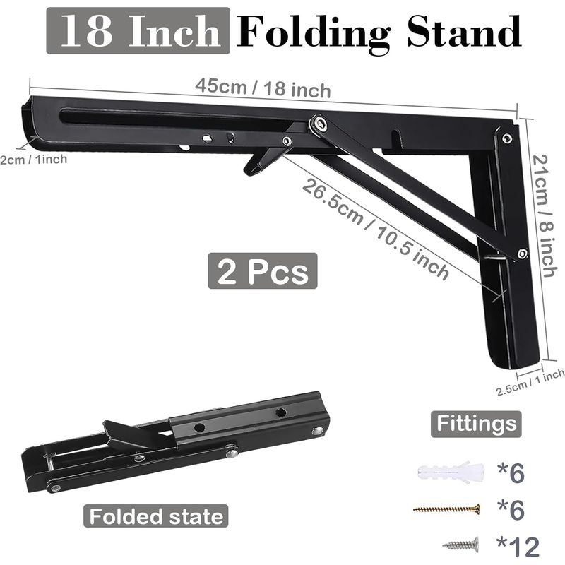 Klappbare Regalhalterung, 450 Mm, 2-teilig, Schwarz, Robust, Für Garage, Küche, Schlafzimmer, Tragkraft: 100 Kg