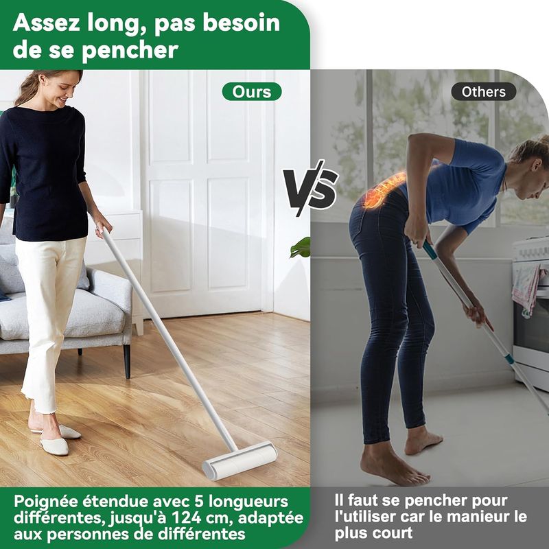 Große Tierhaarrolle, Große 24 Cm Tierhaarrolle Mit Extra Langem Griff Bis Zu 124 Cm, Xxl Tierhaarrolle, 300 Blatt (5 Rollen + 1 Griff)