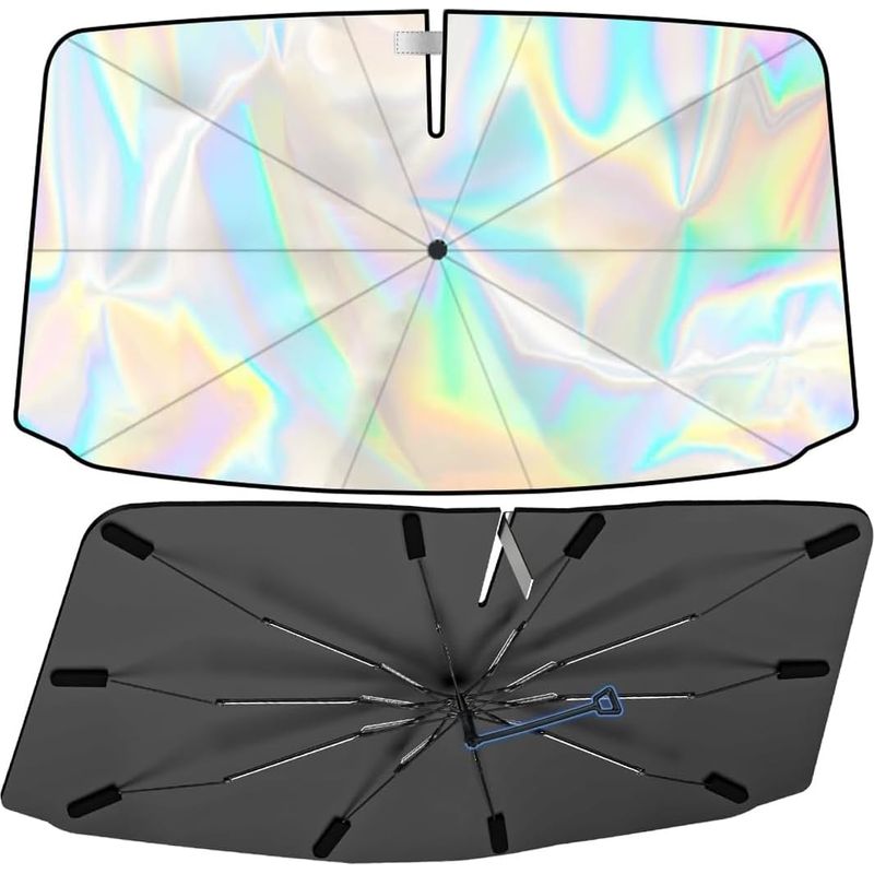 Sonnenschutzblende Für Die Frontscheibe, 140 X 80 Cm – Blockiert Uv-strahlen, Faltbarer Sonnenschirm, Geeignet Für Autos, Suvs, Vans – Einfach Zu Montieren Und Kompakt (regenbogen)