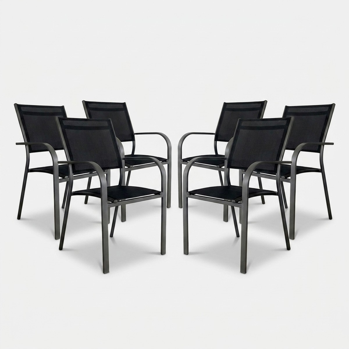 Set Aus 6 Stapelbaren Gartenstühlen In Anthrazit-aluminium