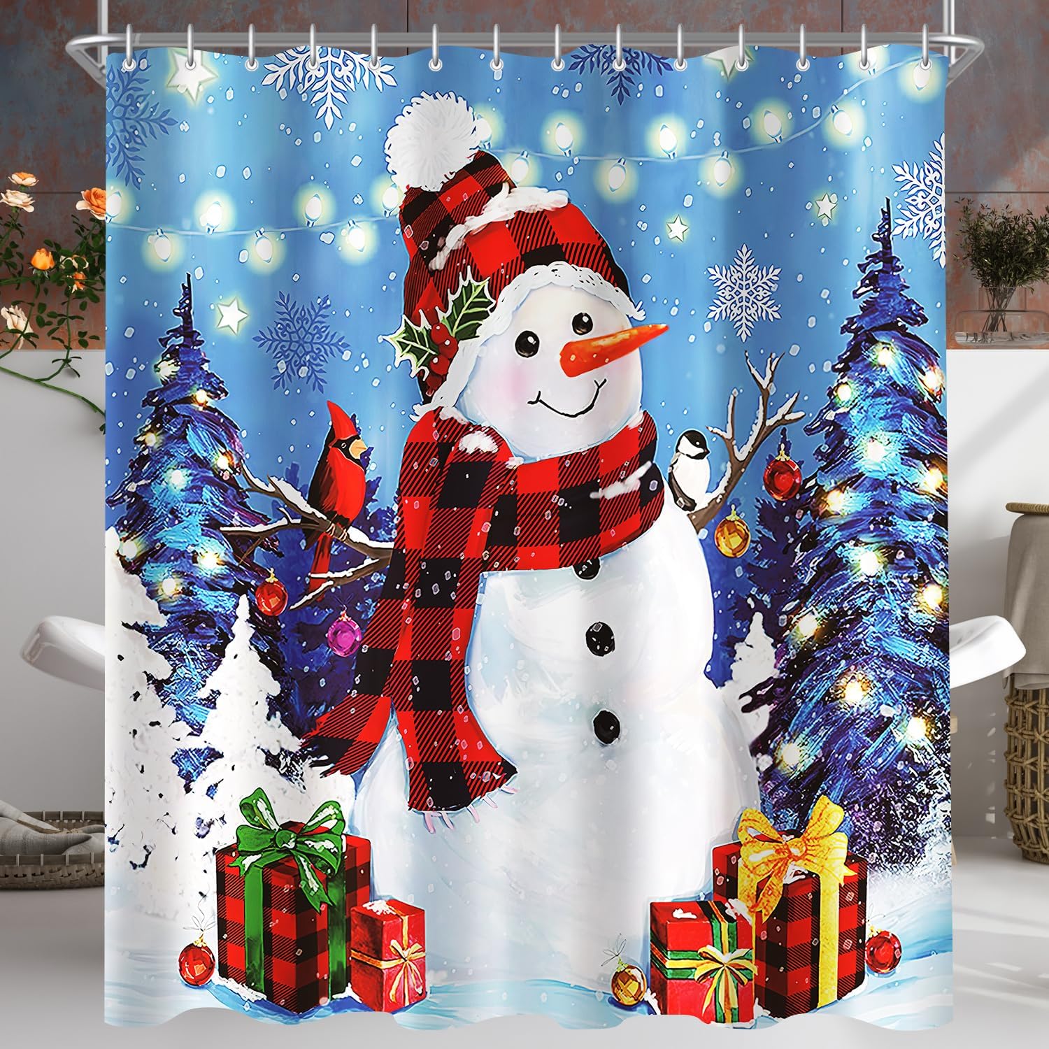 Duschvorhang, Schneemann-motiv, Polyester, 12 Ösen, Ringe Inklusive, Badezimmer