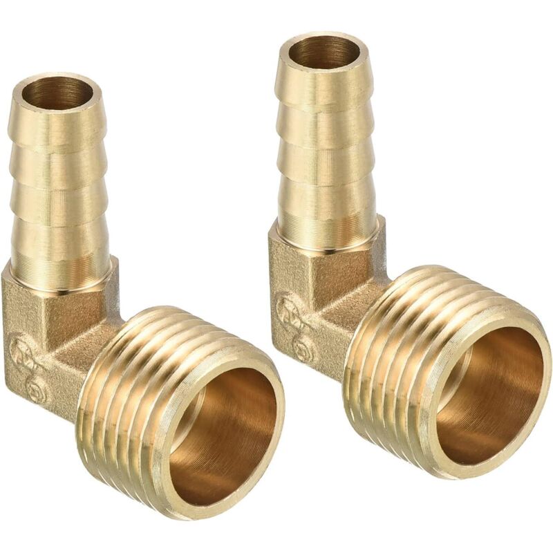 10-mm-schlauchanschluss Mit Widerhaken Auf 1/2"-pt-außengewinde X 2 Stück, 90°-winkel-messing-schlauchanschluss Für Luft-, Wasser-, Kraftstoff- Und Pneumatikschläuche, Gold