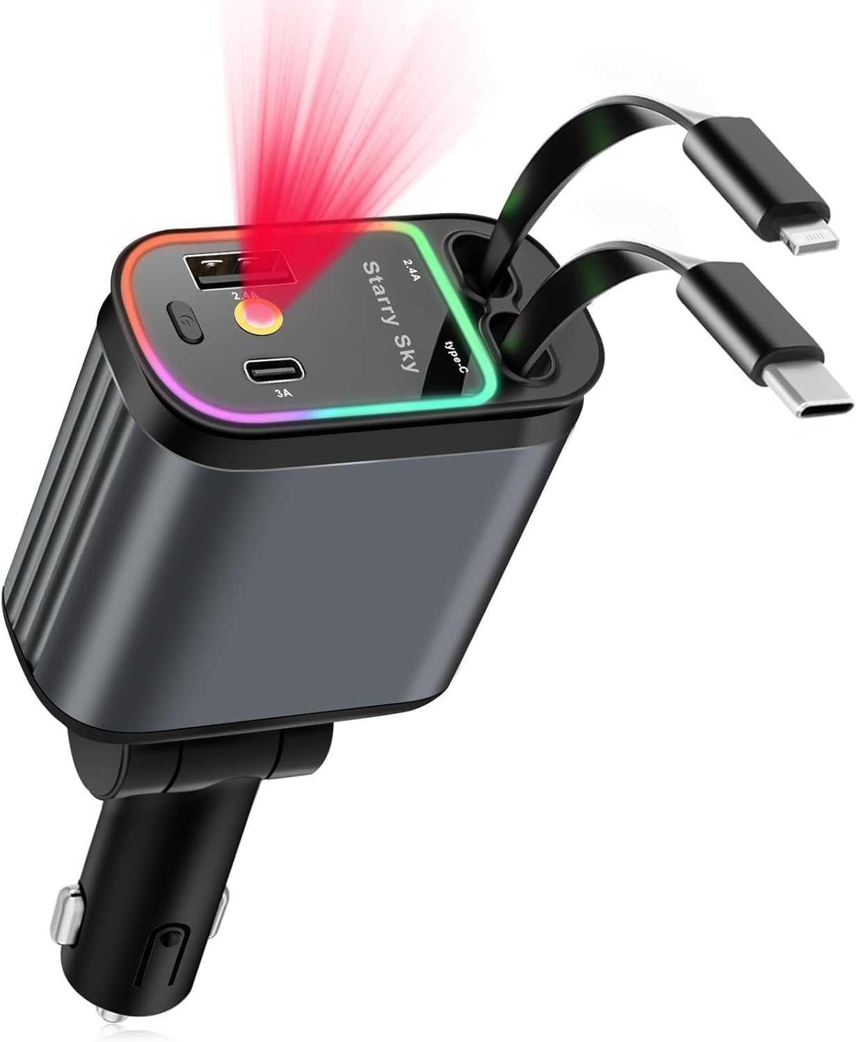 4-in-1-autoladegerät, Einziehbares Usb-c-auf-lightning-kabel, 180-grad-drehung, Aluminiumlegierung, Für Smartphones Und Tablets