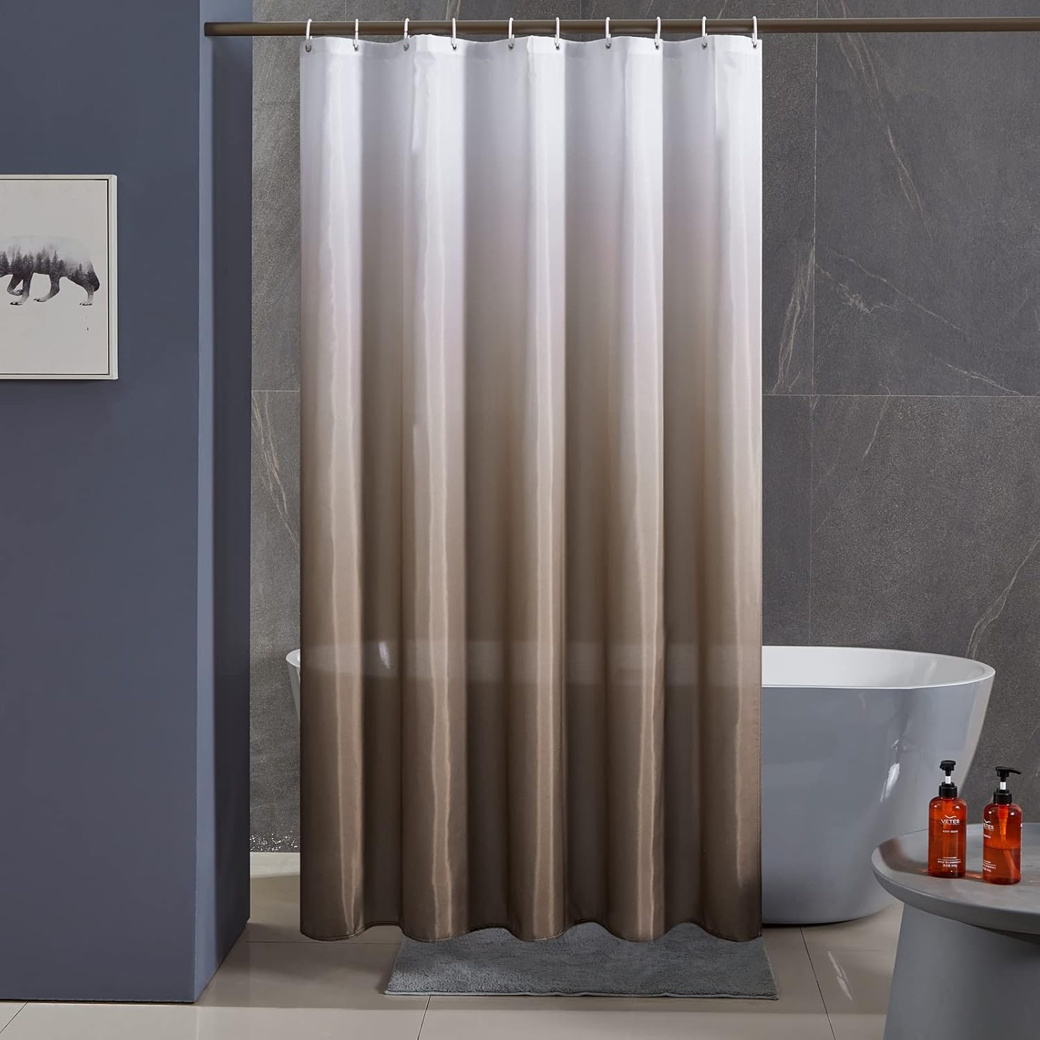 Duschvorhang, Wasserdichtes Polyester, 10 Ringe, Schimmelresistent, Badezimmer, 150 X 180 Cm