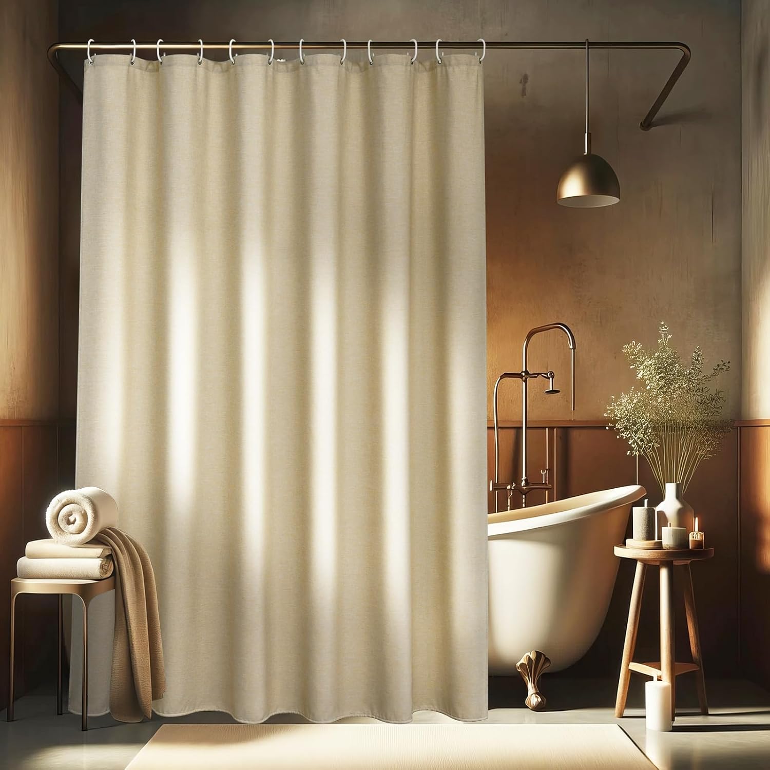 Duschvorhang, 180 X 200 Cm, Polyester In Leinenoptik, Wasserdicht, Schimmelresistent, Waschbar, Badezimmer, 12 Ringe