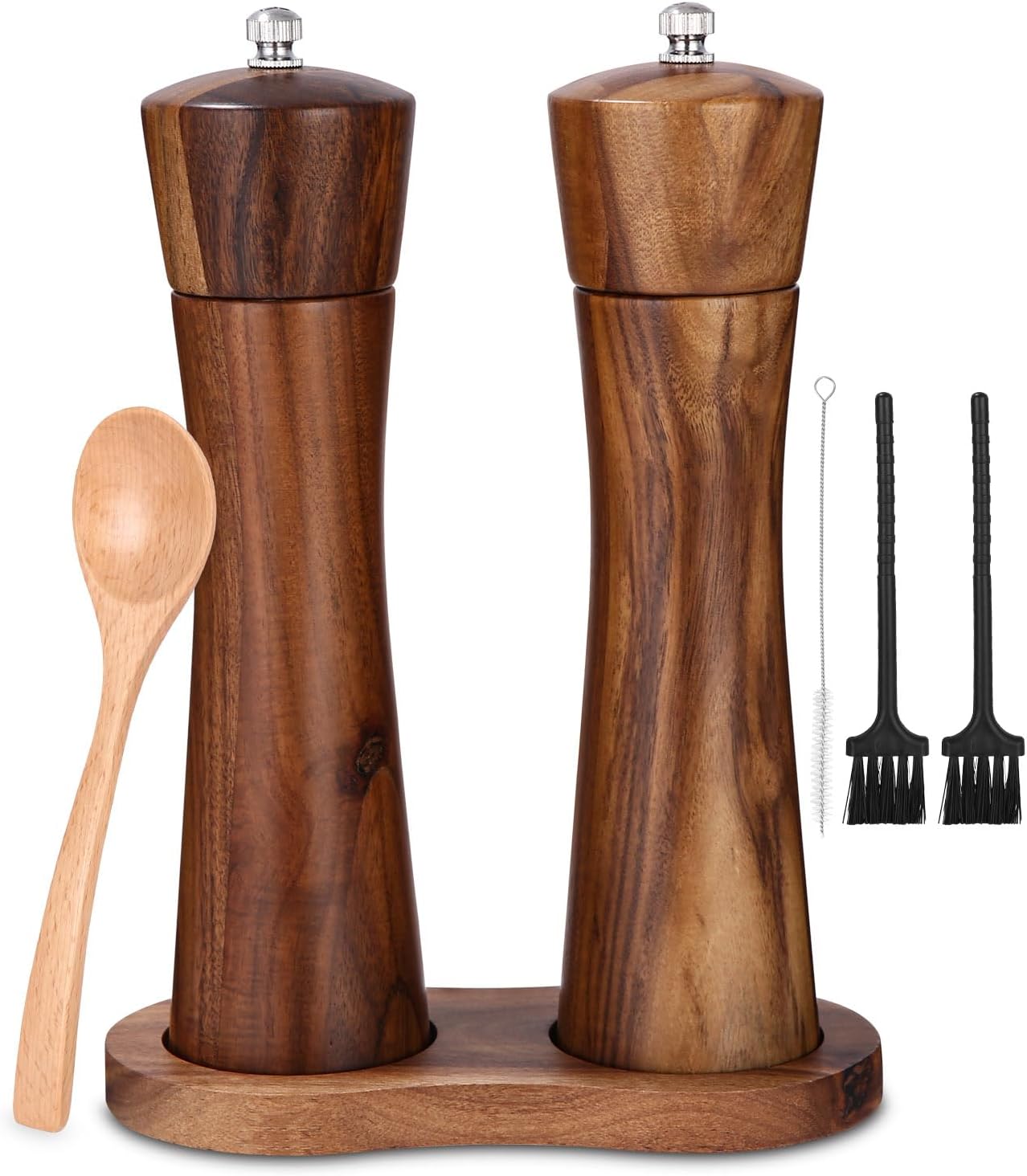 Set Mit 2 Verstellbaren Salz- Und Pfeffermühlen Aus Holz, Für Küche Und Tisch, 21,5 Cm
