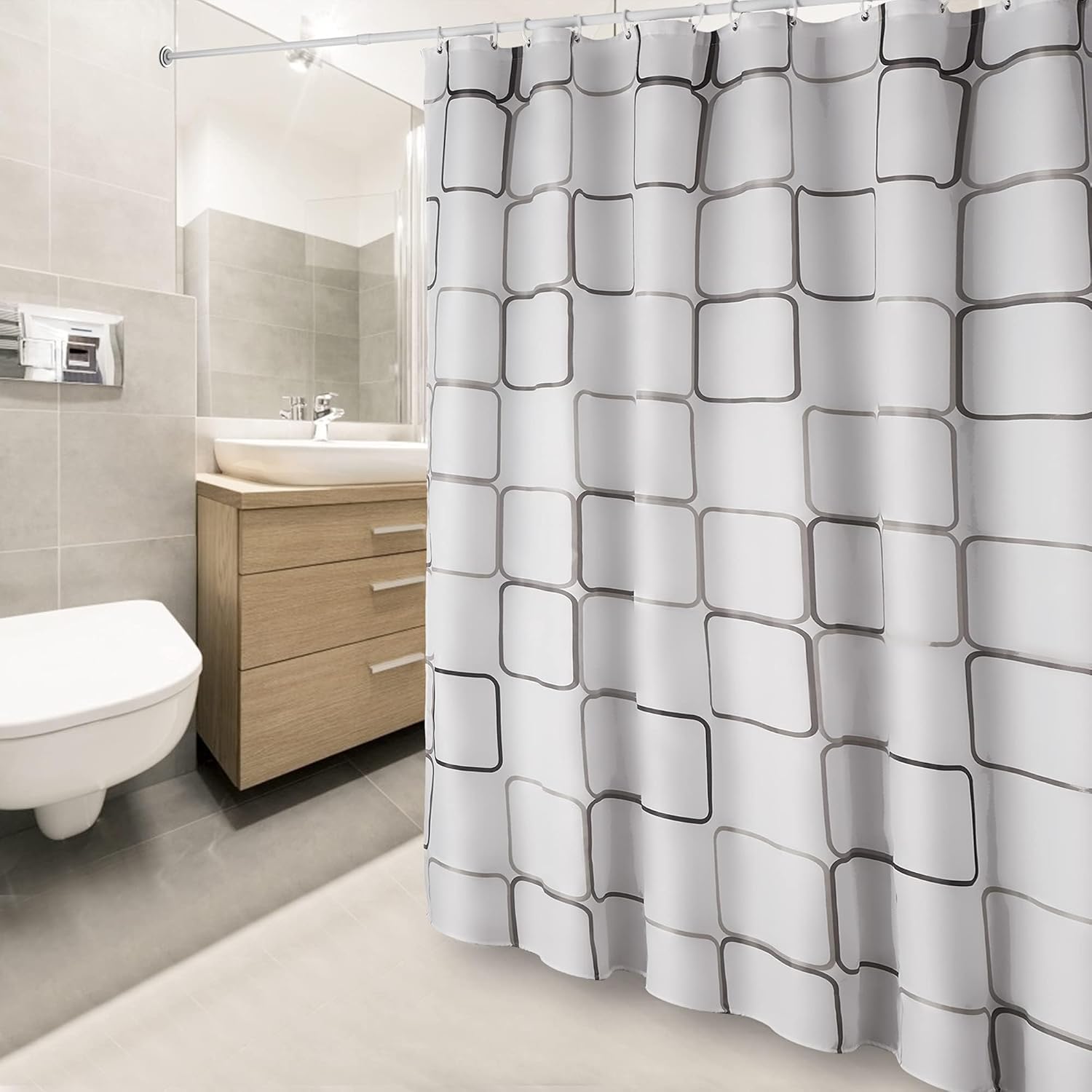 Duschvorhang, Wasserdichtes Polyester, Schnelltrocknend, 12 Haken, 180 X 200 Cm, Badezimmer