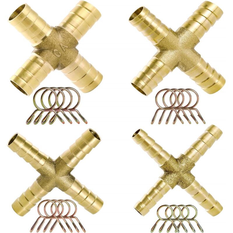Set Mit 5 Reparaturverbindern 6/8/10/12/14 Mm, 3-wege-t-verbinder Für Kraftstoff, Luft, Wasser, Gas, Öl – Ausführung Aus Vergoldetem Messing –