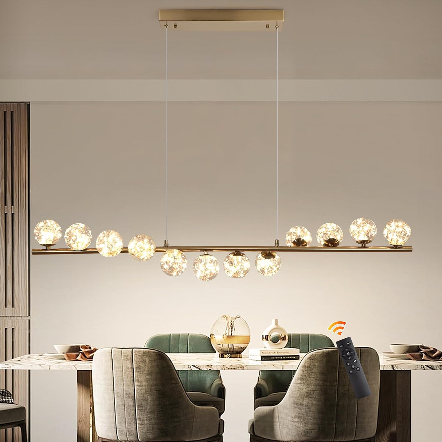 Kronleuchter, Led-pendelleuchte, Gold, Glas, Verstellbar, Dimmbar, Küche, Wohnzimmer