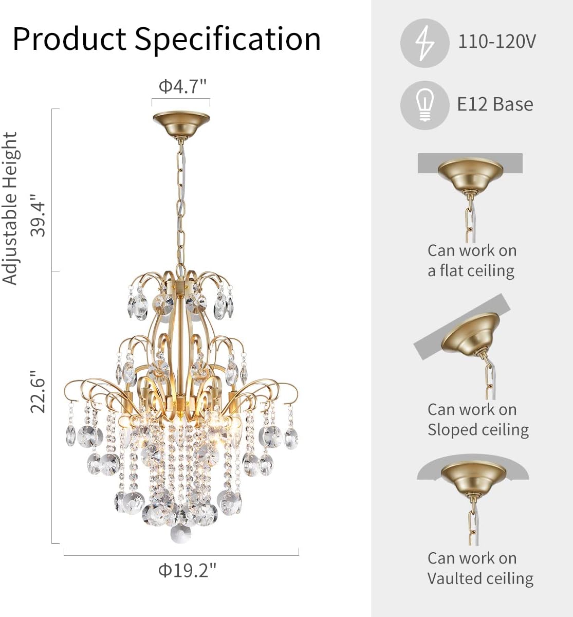 Fünfflammiger Kristalllüster In Gold, H 57 Cm, B 50 Cm, E14-fassung, Für Wohnzimmer, Schlafzimmer, Küche