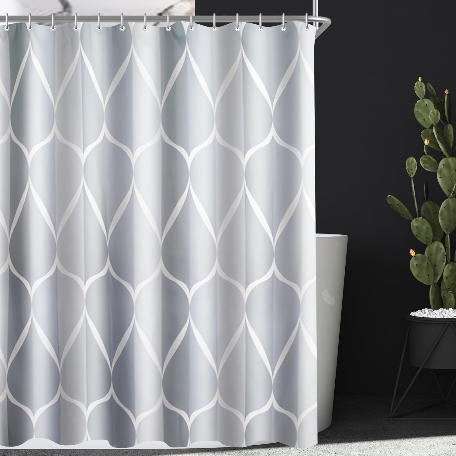 Duschvorhang, 100 X 200 Cm, Wassertropfenmuster, Polyestergewebe, Beschwerter Saum, Schimmelresistent, Mit 8 Ringen