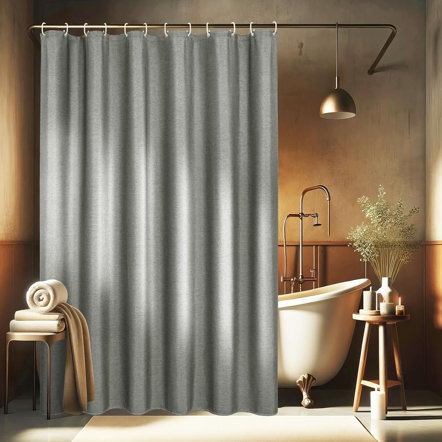 Duschvorhang, 180 X 200 Cm, Wasserdichtes Polyester, 12 Ringe, Badezimmer