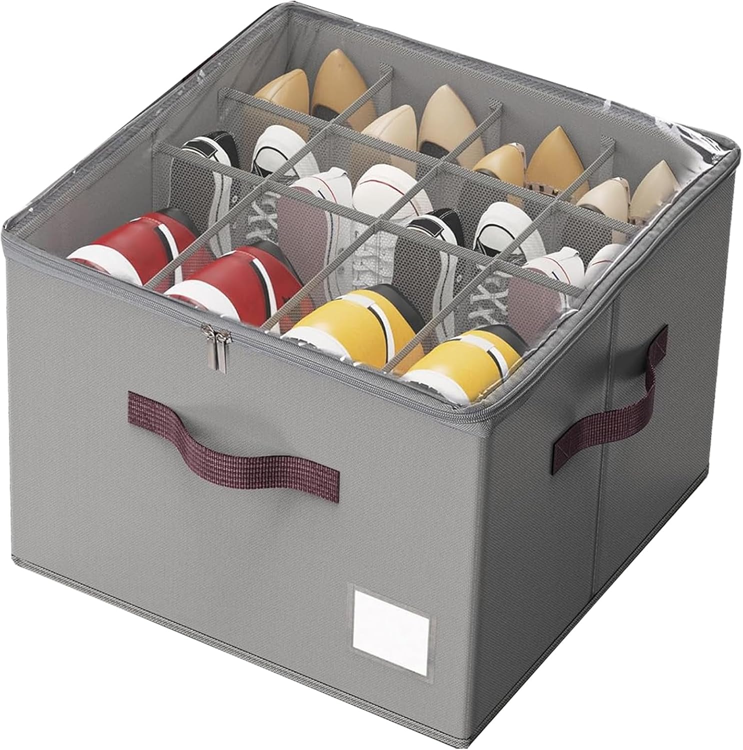 Schuh-organizer, 8 Kleine Und 4 Große Fächer, Transparenter Deckel, Verstärkte Griffe, Für Den Kleiderschrank