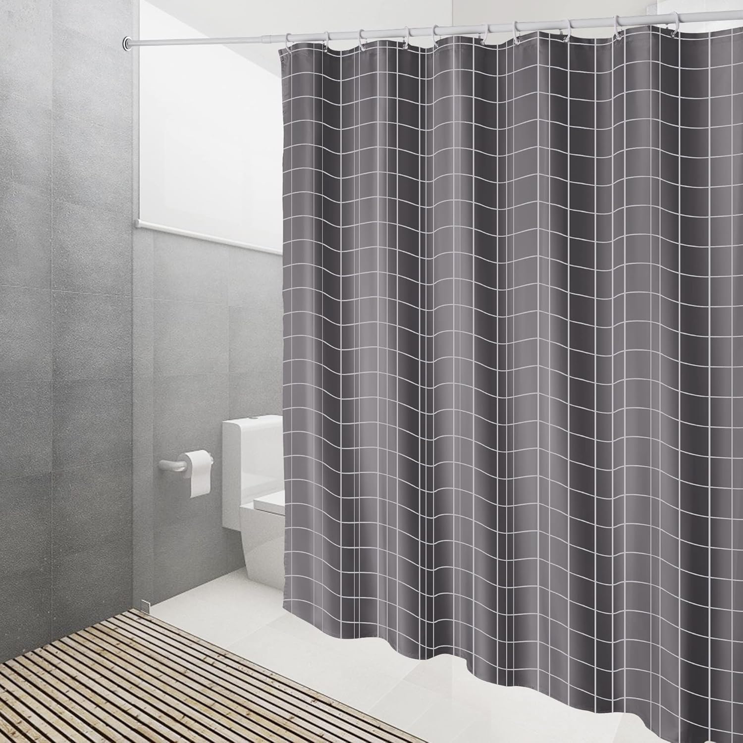 Duschvorhang, Wasserdichtes Polyester, Schnelltrocknend, 12 Haken, Badezimmer