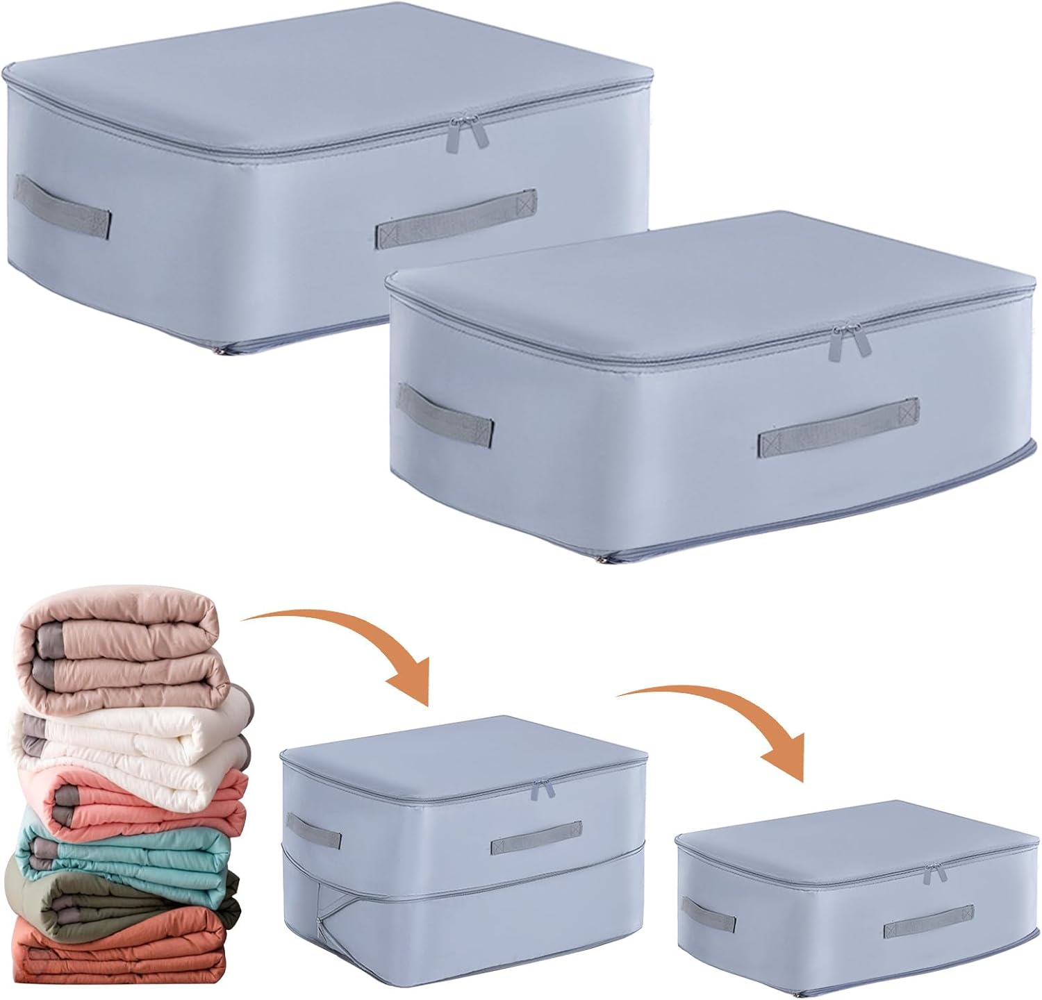 2er-set Aufbewahrungsbeutel, Selbstkomprimierend, Strapazierfähiges Nylon, Für Bettdecken Und Kleidung, Grau