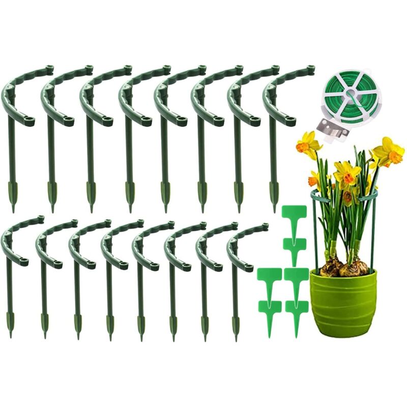 Set Mit 16 Stützpfählen, Halbrunde Kunststoffringe, Gartenstützen Für Kleine Pflanzen, Blumen, Gemüse, Grünpflanzen