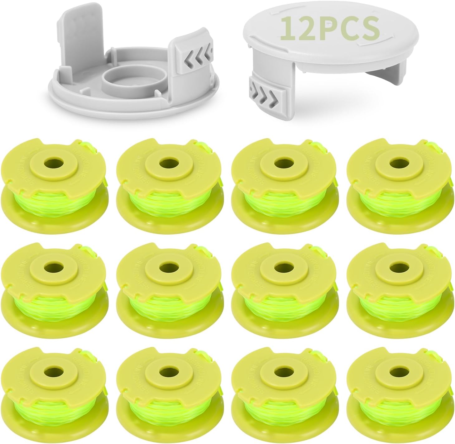 12 Spulen Trimmerfaden, 2 Schutzhüllen, Ø 2 Mm, 3,4 M, Verstärktes Nylon, Ryobi One+ Ac80rl3 Ac14hca, Gartenbedarf