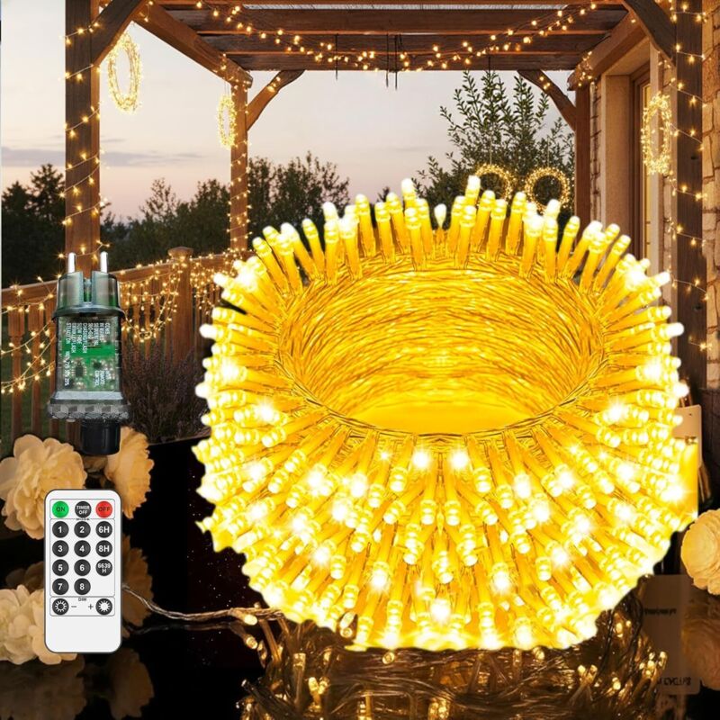 Lichterkette (45 M), 400 Leds, Schutzart Ip44, Fernbedienung Mit Timer Und 8 Modi, Warmweißes Licht, Für Garten Und Terrasse