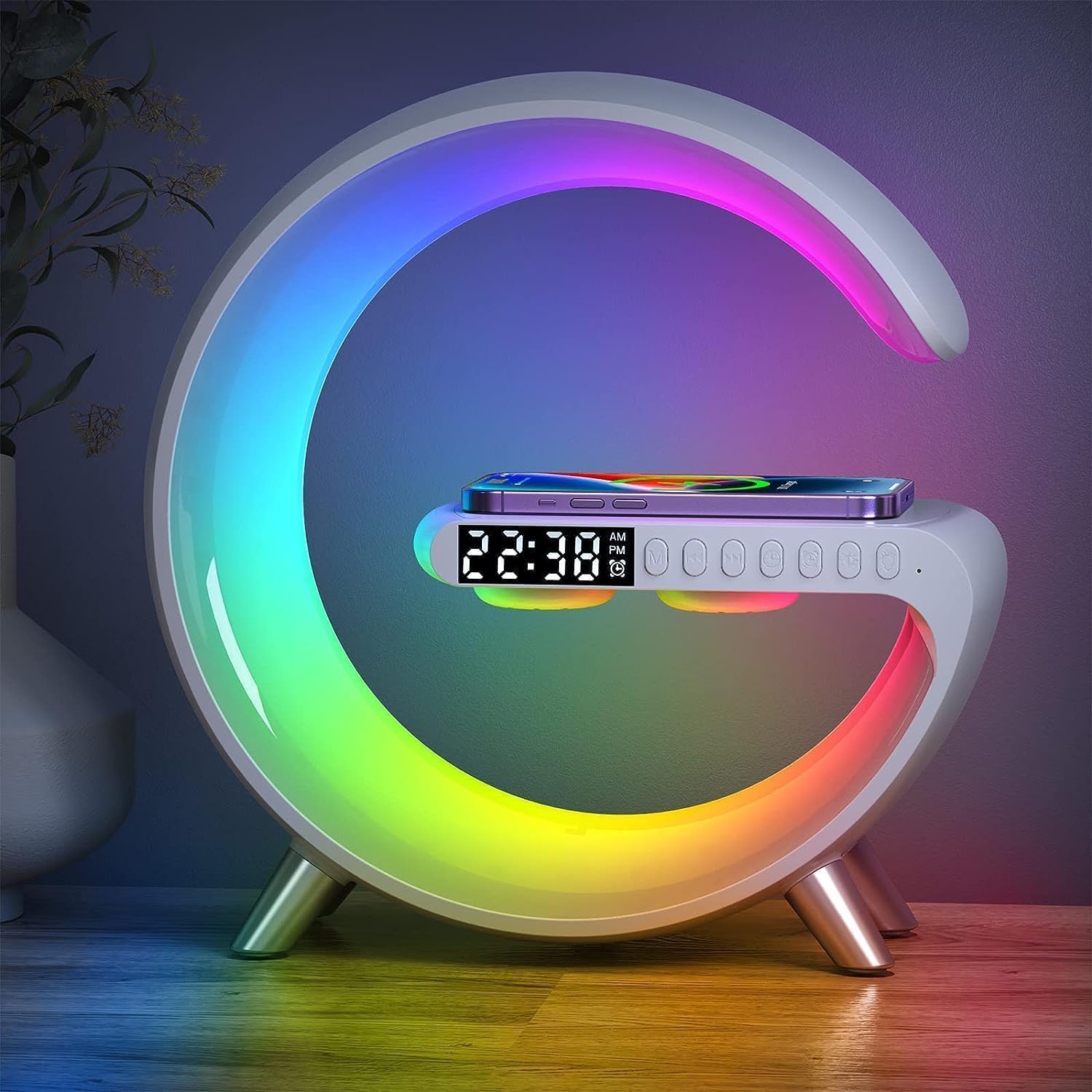 Tischleuchte, 15-w-wireless-ladegerät, Bluetooth-lautsprecher, Led-nachtlicht, App-steuerung, Wohnzimmer