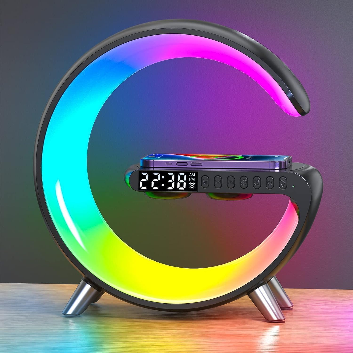 Tischleuchte, 15-w-funkladegerät, Bluetooth-lautsprecher, Rgb-nachtlicht, App-steuerung, Schreibtisch