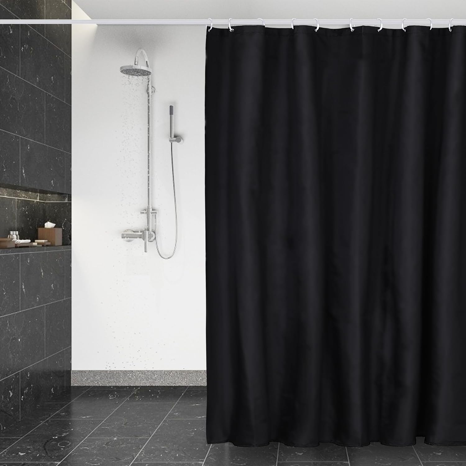 Duschvorhang, Wasserdichtes Polyester, Schnelltrocknend, Halbtransparent, 12 Haken, Badezimmer 180 X 200 Cm