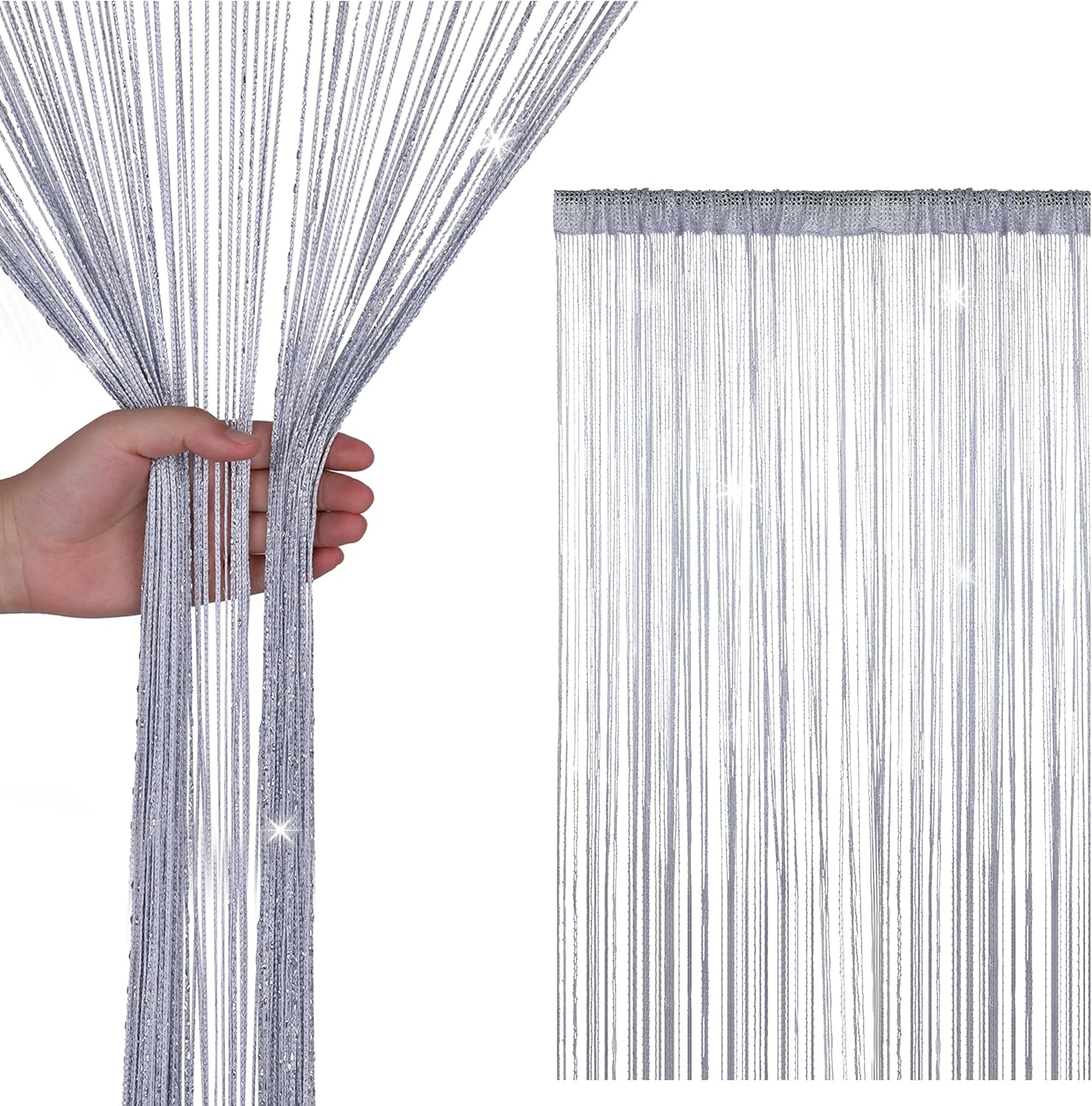 1-teiliger Silberner Pailletten-fransenvorhang, Raumteiler, Tür-/fensterdekoration, Hochzeit/party