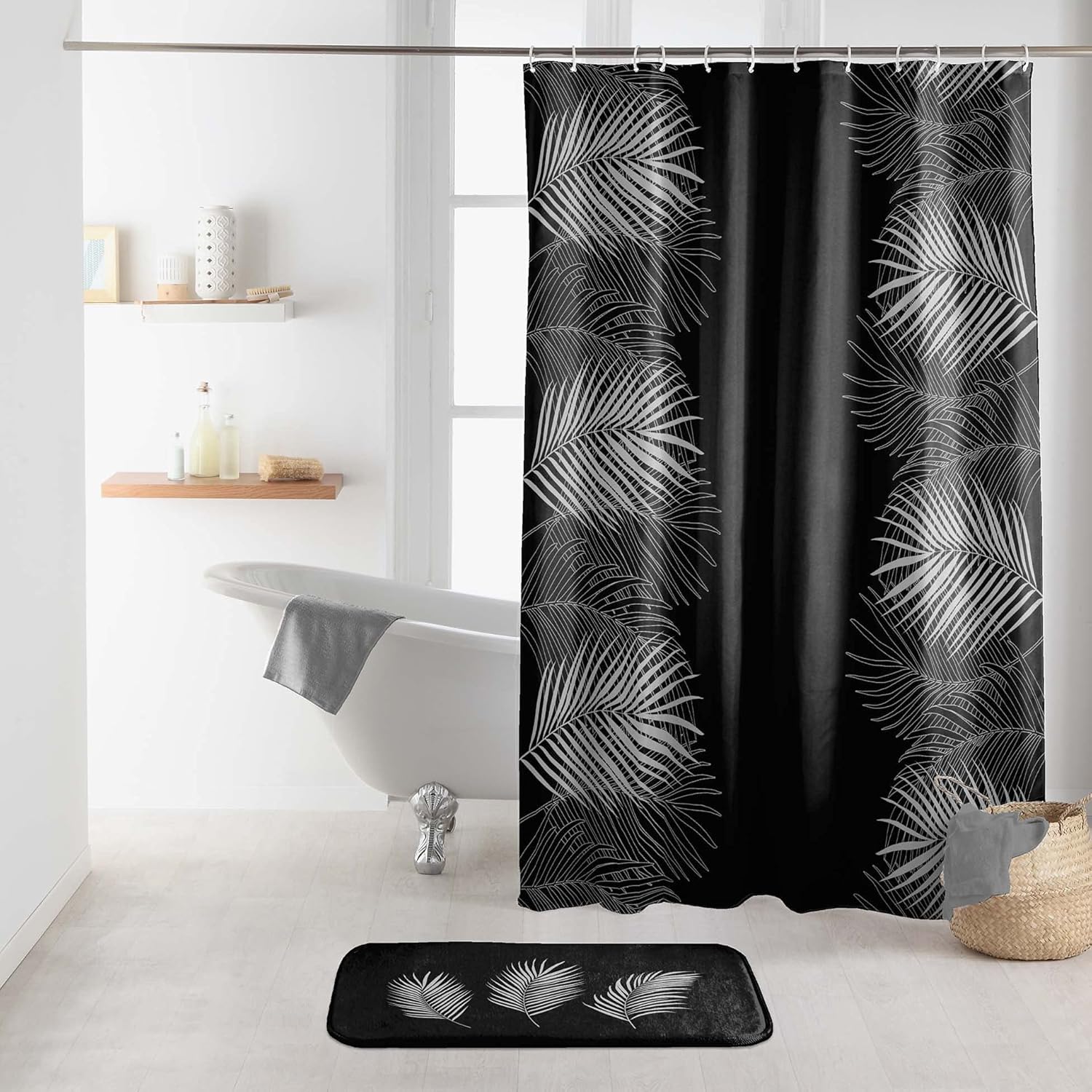 Duschvorhang, Inklusive Haken, Bedrucktes Polyester, Schwarz Und Silber, 180 X 200 Cm, Badezimmer