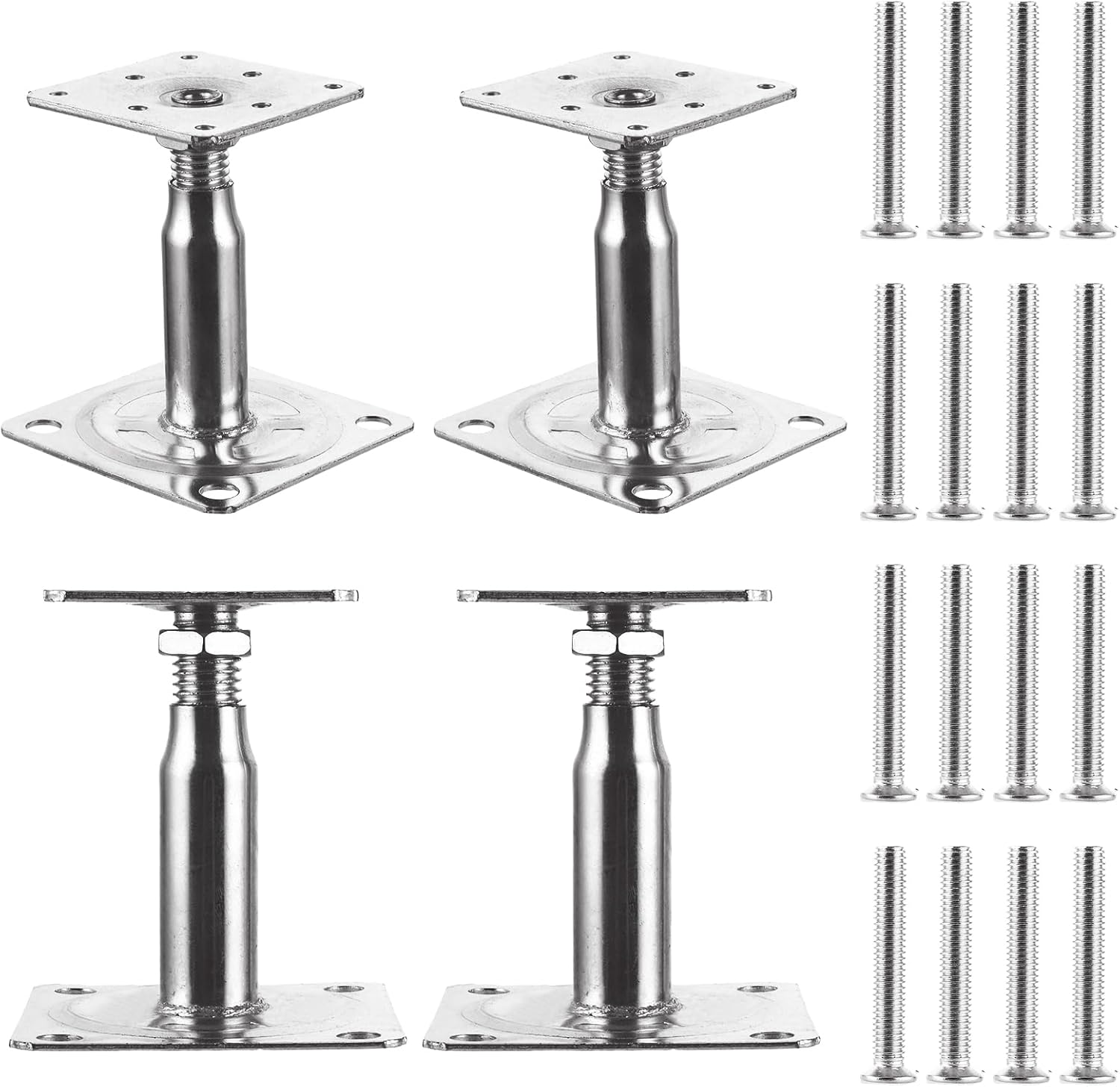 Set Mit 4 Verstellbaren Pfostenfüßen, Verzinkter Stahl, 150-190 Mm, 75x95 Mm Platte, Für Terrassen Und Schuppen