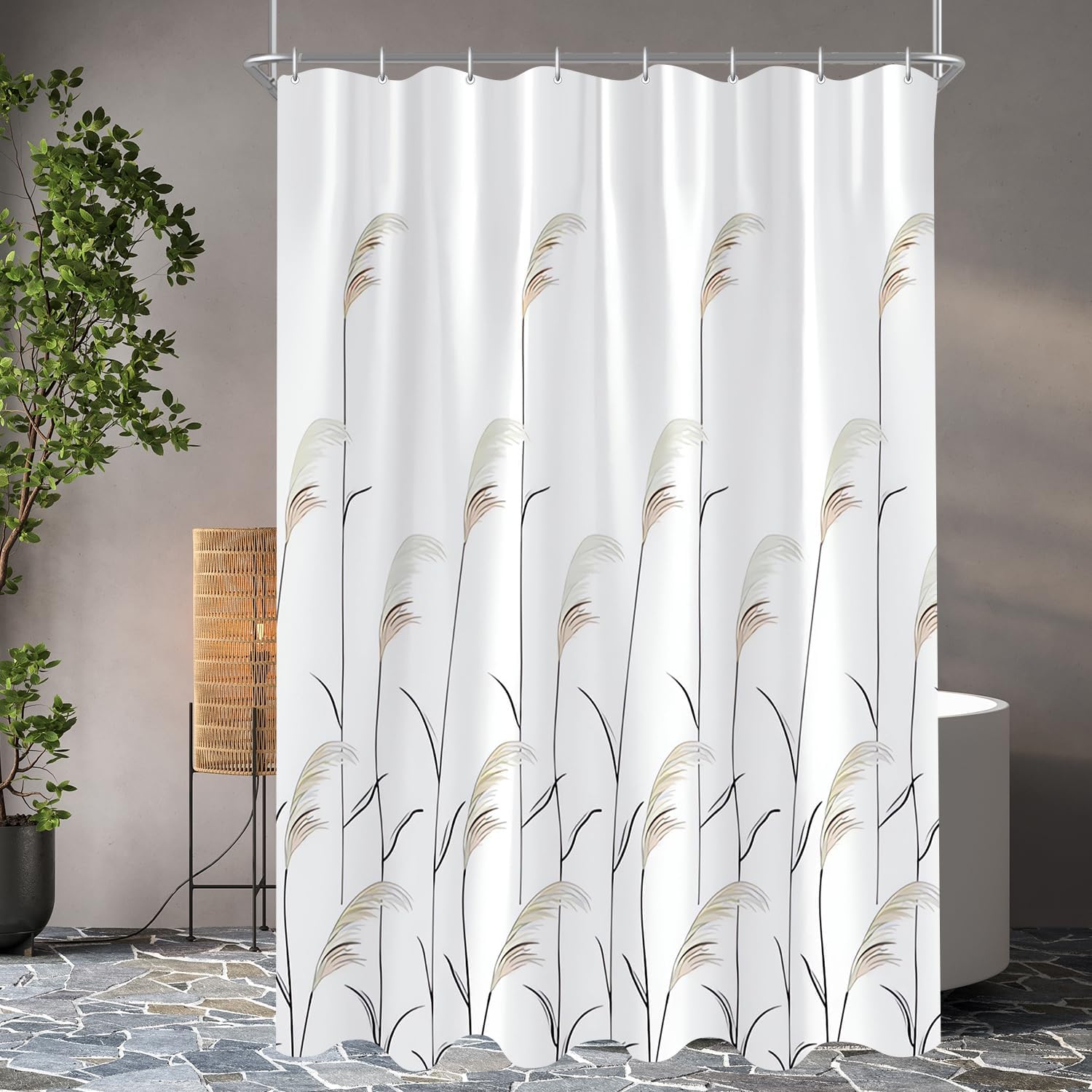 Duschvorhang, Weizenmuster, Wasserdichtes Polyester, Schimmelresistent, Maschinenwaschbar, Mit 6 Ringen, Für Badezimmer