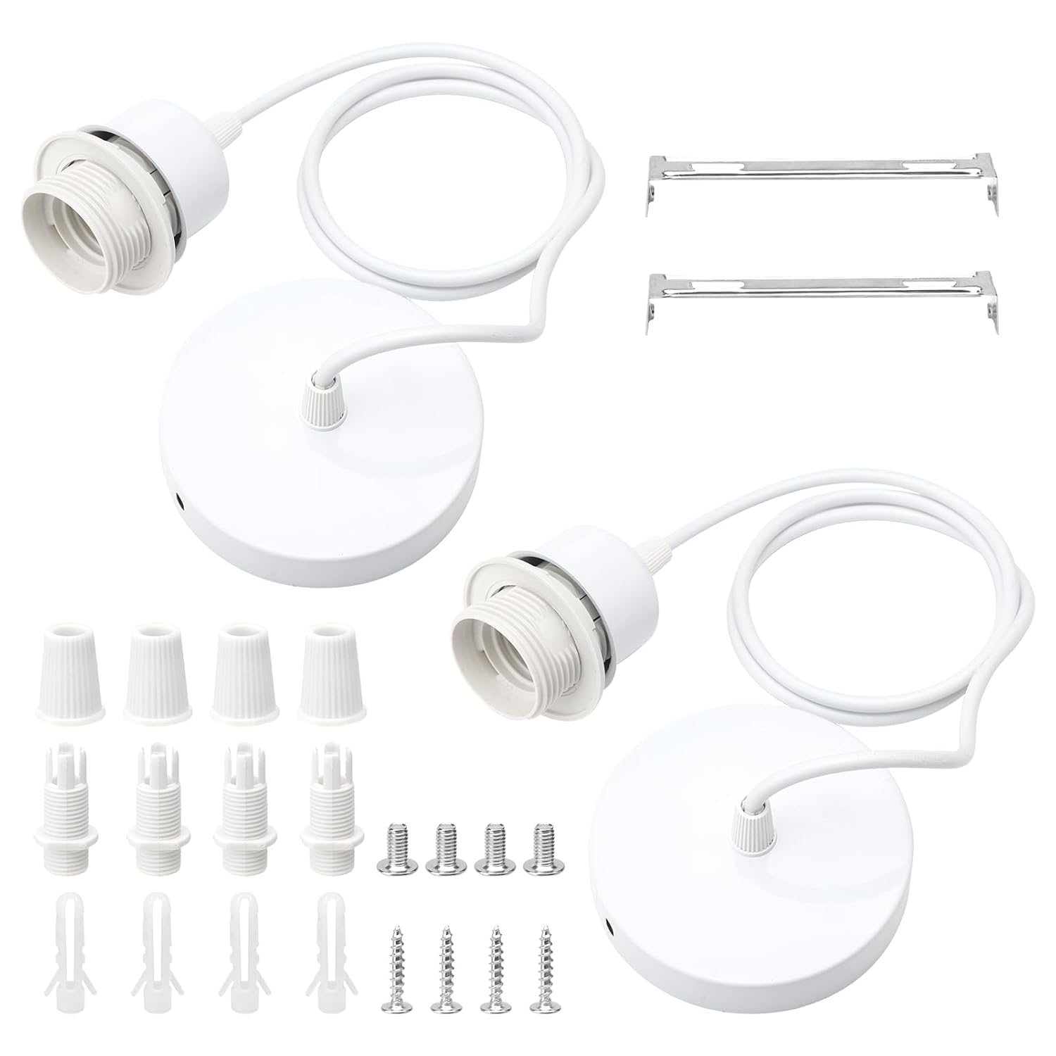 Set Mit 2 E27-pendelleuchten, 100 Cm Kabel, Pvc-fassung, 10x2 Cm Abdeckplatte, Für Küche Oder Wohnzimmer