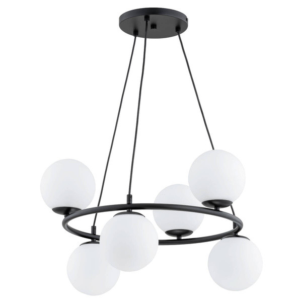 Industrielle Schwarze Pendelleuchte Mit 6 Weißen Glaskugeln Ringo 6xe14 10w Alf63246 Alfa