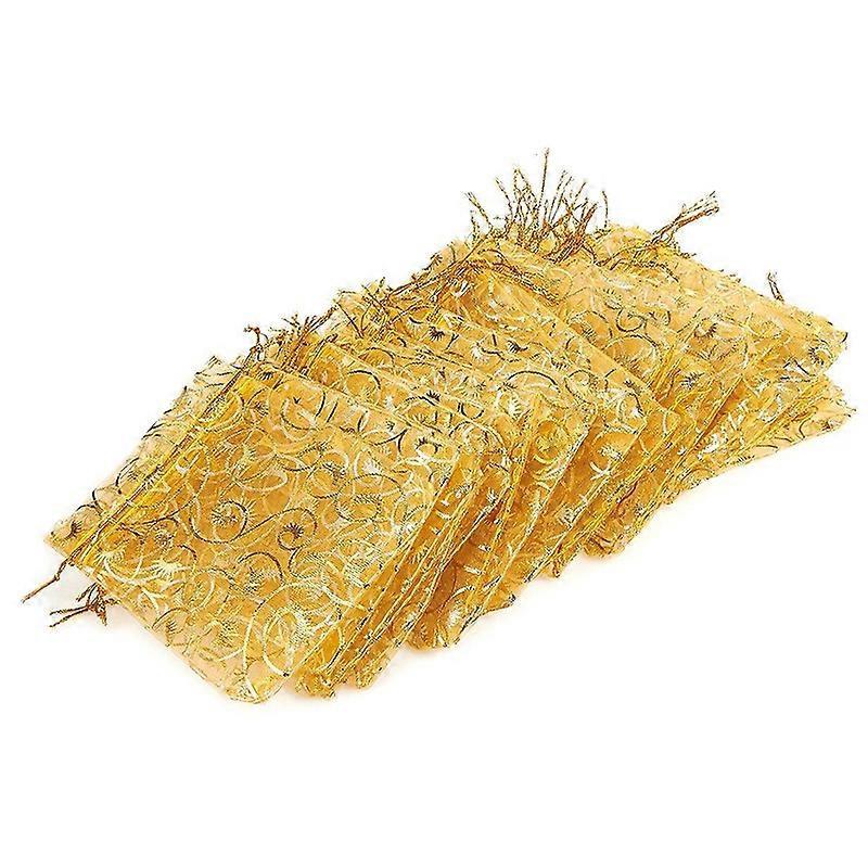 100 Stück 10 X 15 Cm Große, Mit Wimpern Bedruckte Organzabeutel In Gold Für Schmuck Und Accessoires