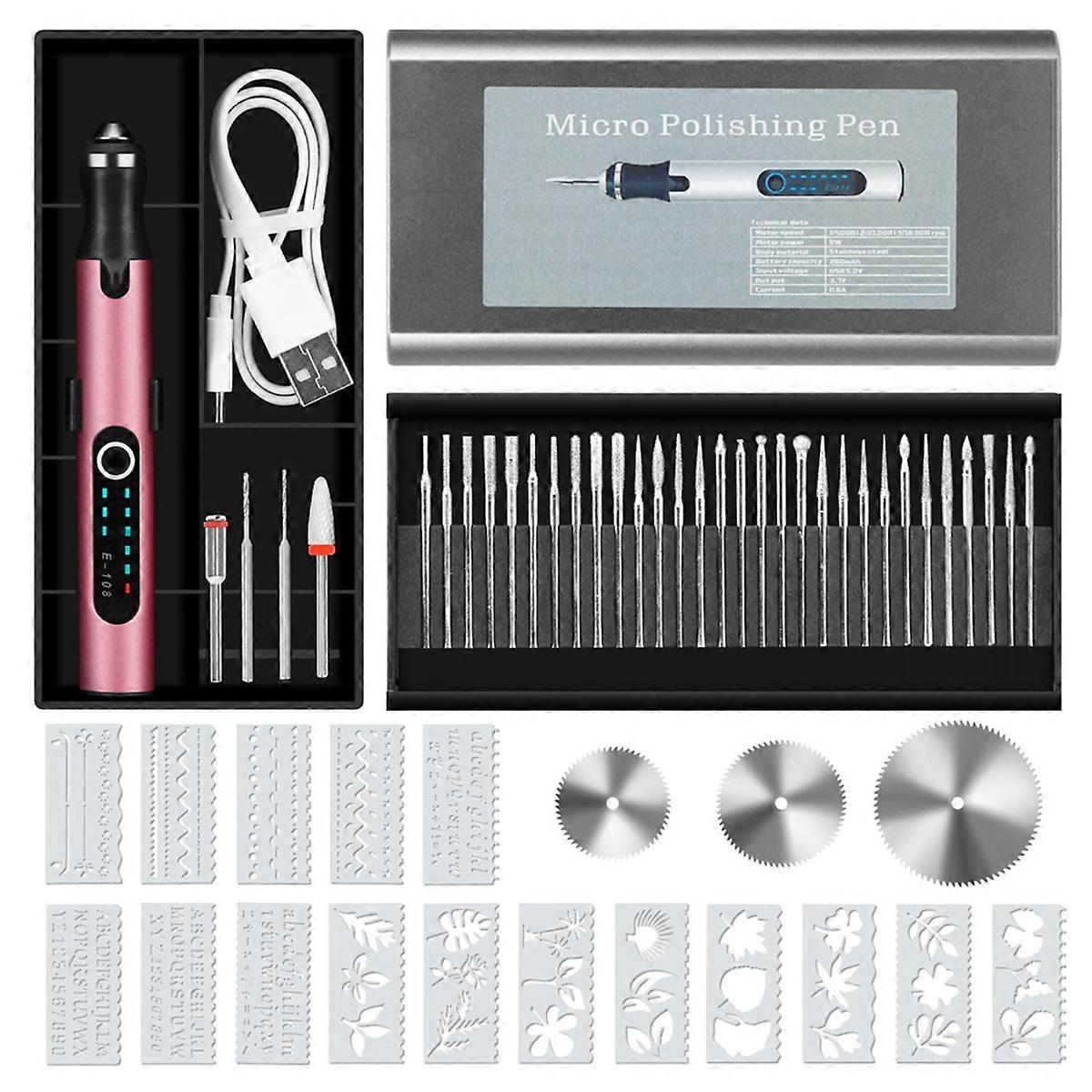 Gravierstift Mit 37 Bits, Usb-wiederaufladbar, Diy Roségold