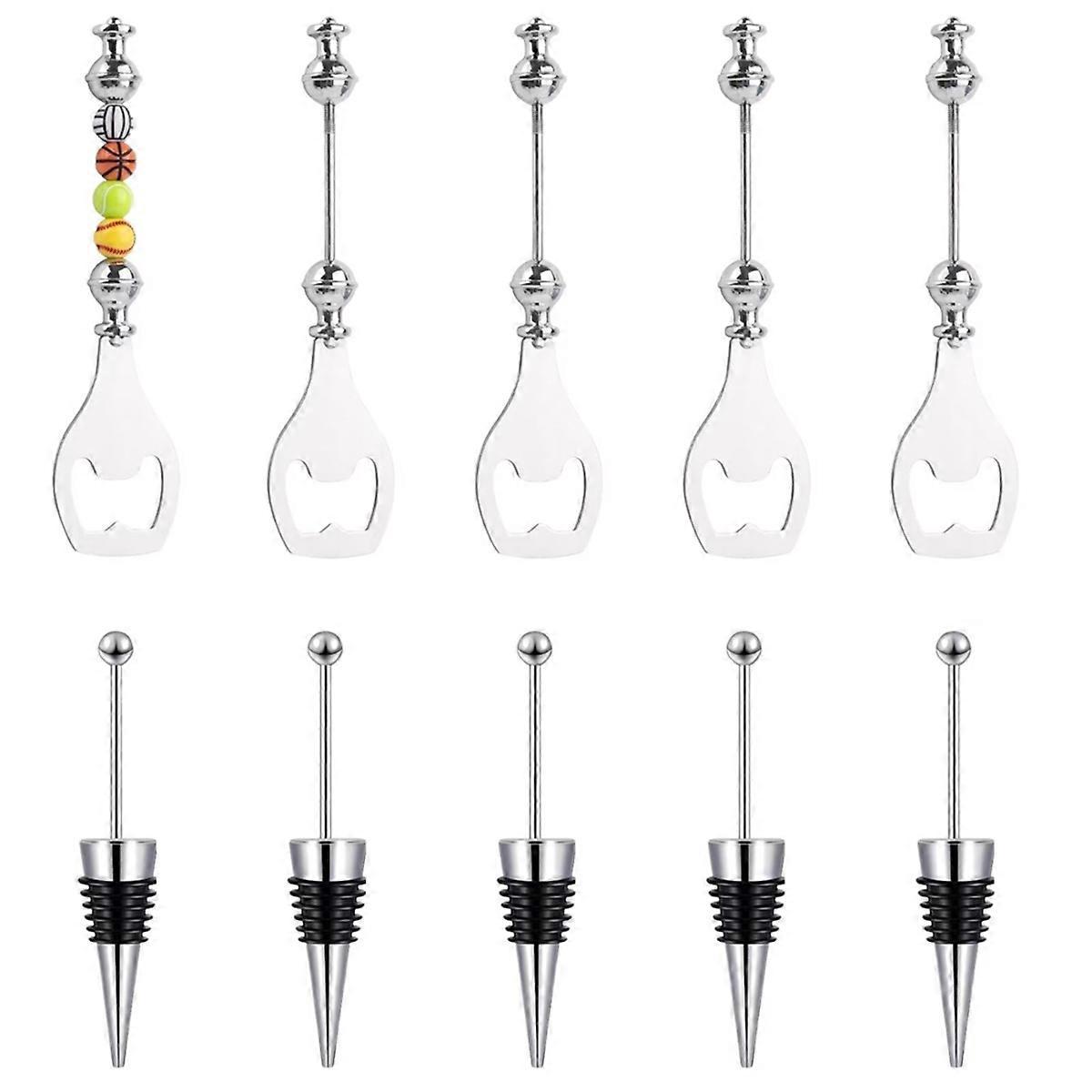 5 Dekorative Weinstopper & 5 Wiederverwendbare Flaschenöffner Aus Legierung