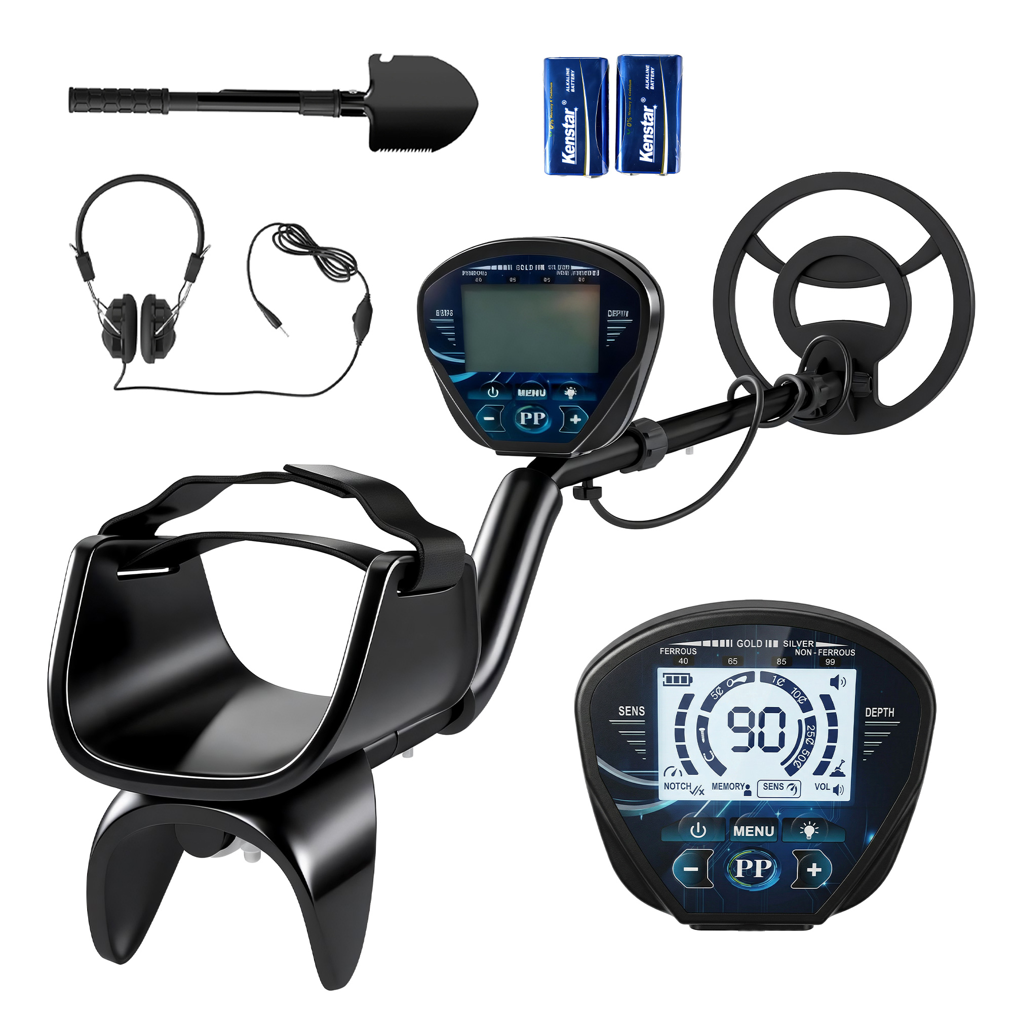Wasserdichter Metalldetektor (ip68) Mit Lcd-bildschirm, 3 Golddetektionsmodi Und Schaufel Inklusive