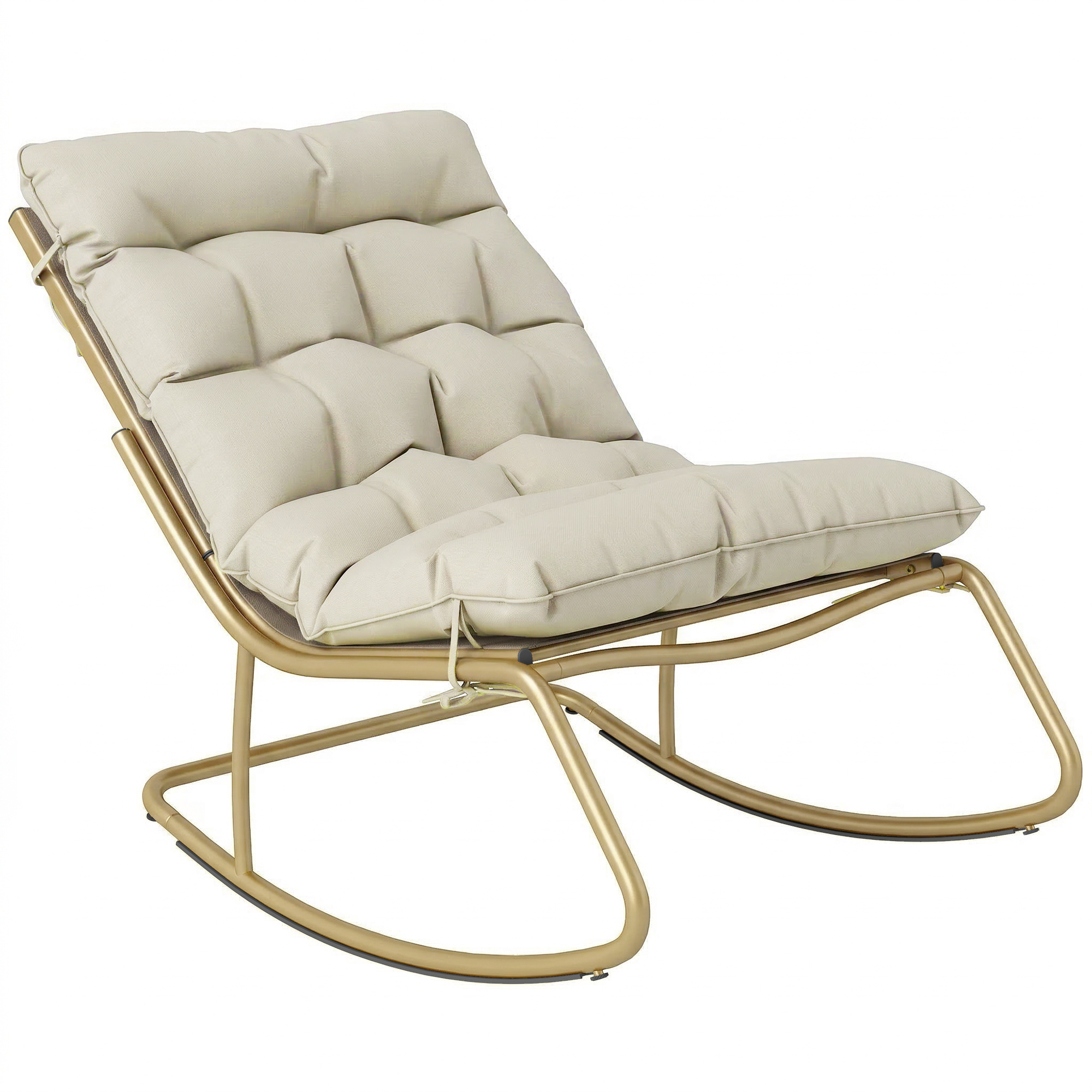 Schaukelstuhl Für Den Außenbereich Aus Stahl Mit Komfortablem Kissen, 125 X 64 Cm, Beige-gold-textilene