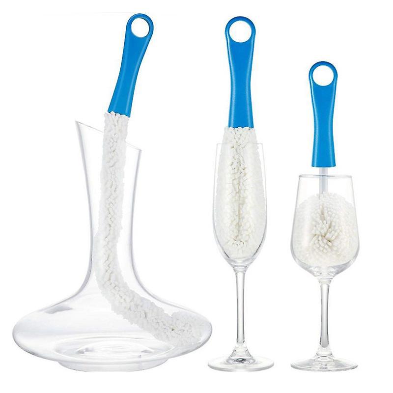 3-teilige Weindekanterbürste, Flexibler Scheuerschwamm, Glasreinigungsbürste Für Karaffen, Tassen Und Gläser (blau Und Weiß)