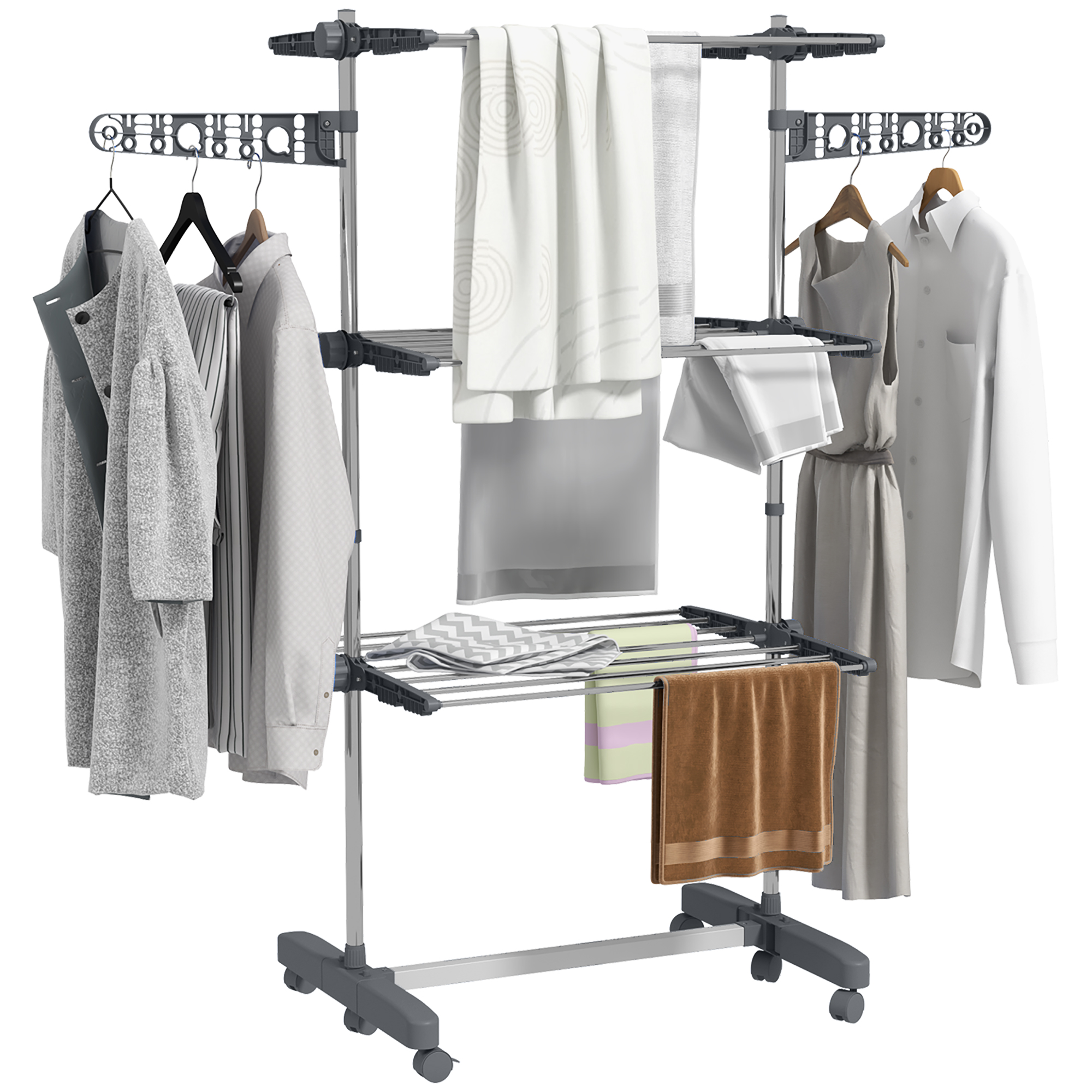 4-stöckiger, Klappbarer Wäscheständer, Ein-klick-system, Maße 142 X 55 X 152 Cm, Blau-silberne Farbe